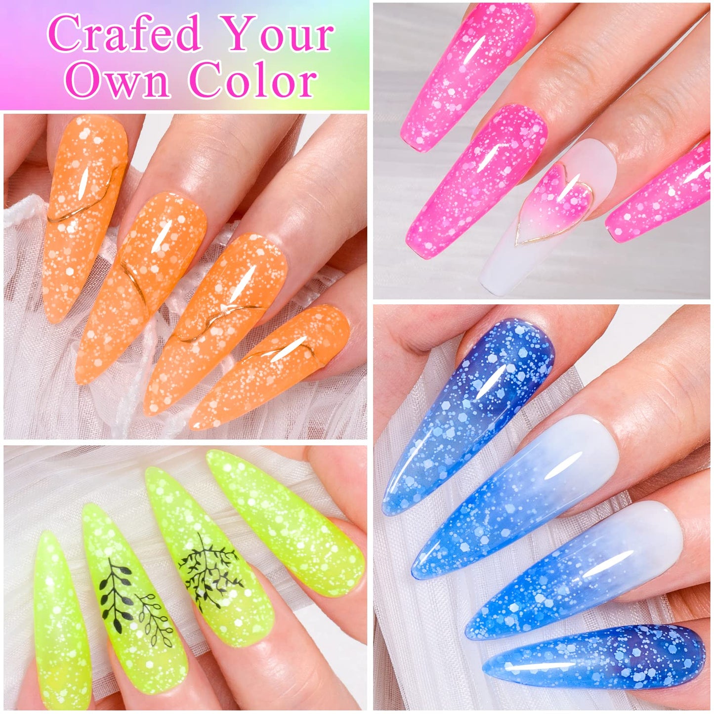 MEET ACROSS Neon Snowflake Gel Nail Polish Set Pastel Gel Polish Set Spring Summer Sparkle Fluorescent Bright Yellow Pink Blue Gel Polish Soak Off Nail Art Salon Design Manicure 6PCS