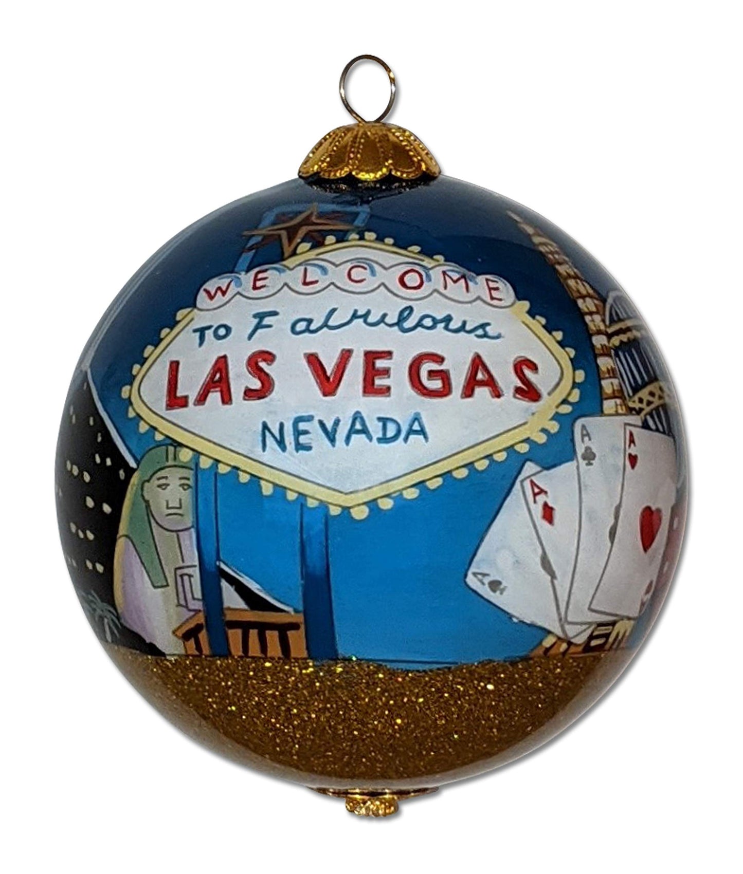 Las Vegas Christmas Ornament Hand Painted from Inside with Gift Box