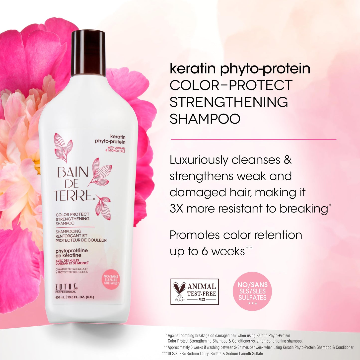 Bain de Terre Keratin Phyto-Protein Color Protect Strengthening Shampoo, Color-Safe Strengthening for Weak & Damaged Hair, Sulfate-Free, Paraben-Free, 33.8 Fl Oz