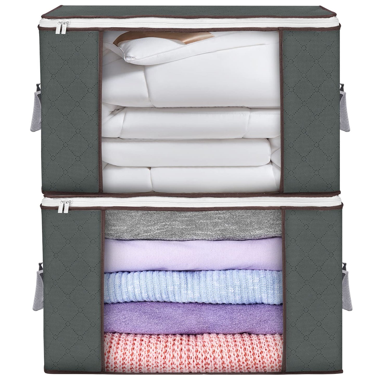 Large Storage Bags, 2 Pack Clothes Storage Bins Foldable Closet Organizers Storage Containers with Durable Handles Thick Fabric for Blanket Comforter Clothing Bedding 90L