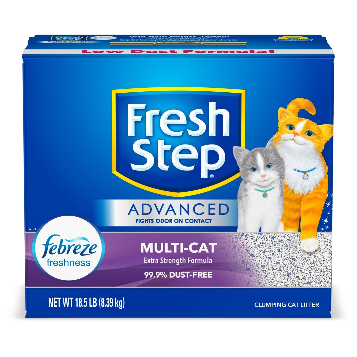 Fresh Step Clumping Cat Litter, Multi-Cat, Advanced Long Lasting Odor Control Kitty Litter with Activated Charcoal, Low Dust Formula, 18.5 lb