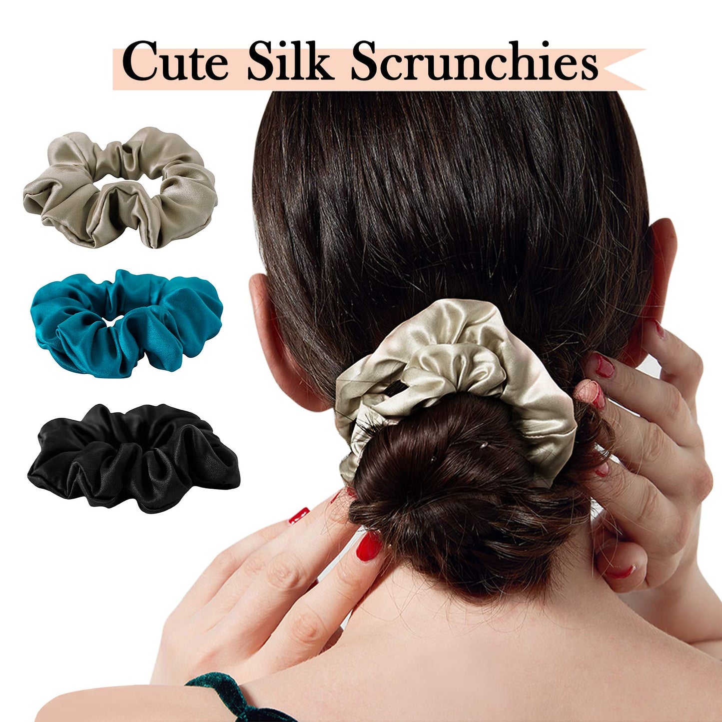 SOBONNY Silk Scrunchies for Women Silk Hair Ties for Sleep and Night 100% Mulberry Silk Scrunchies for Hair Hair Accessories Frizz&Breakage Prevention Better Than Satin Scrunchies-3pack