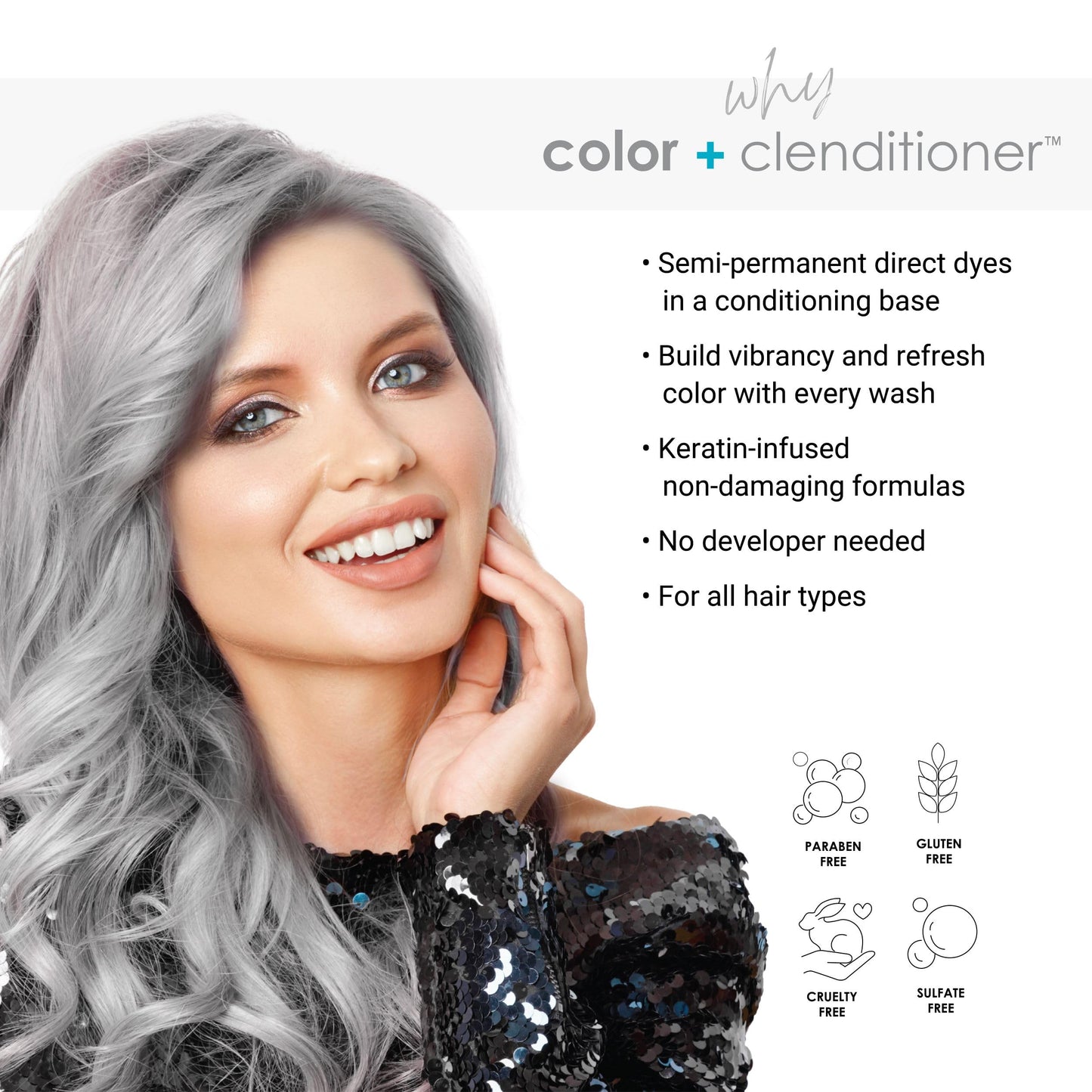 KERACOLOR Clenditioner SILVER Hair Dye - Semi Permanent Hair Color Depositing Conditioner, Cruelty-free, 12 Fl. Oz