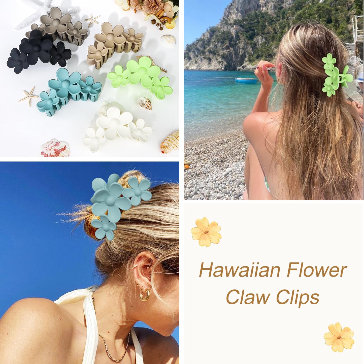 WHAVEL 6PCS Flower Claw Clips Hawaiian Flower Hair Clips Hibucus Claw Clips for Thick Hair Hair Clips Kawaii Beach Hair Accessories for Women Summer (Light colors)