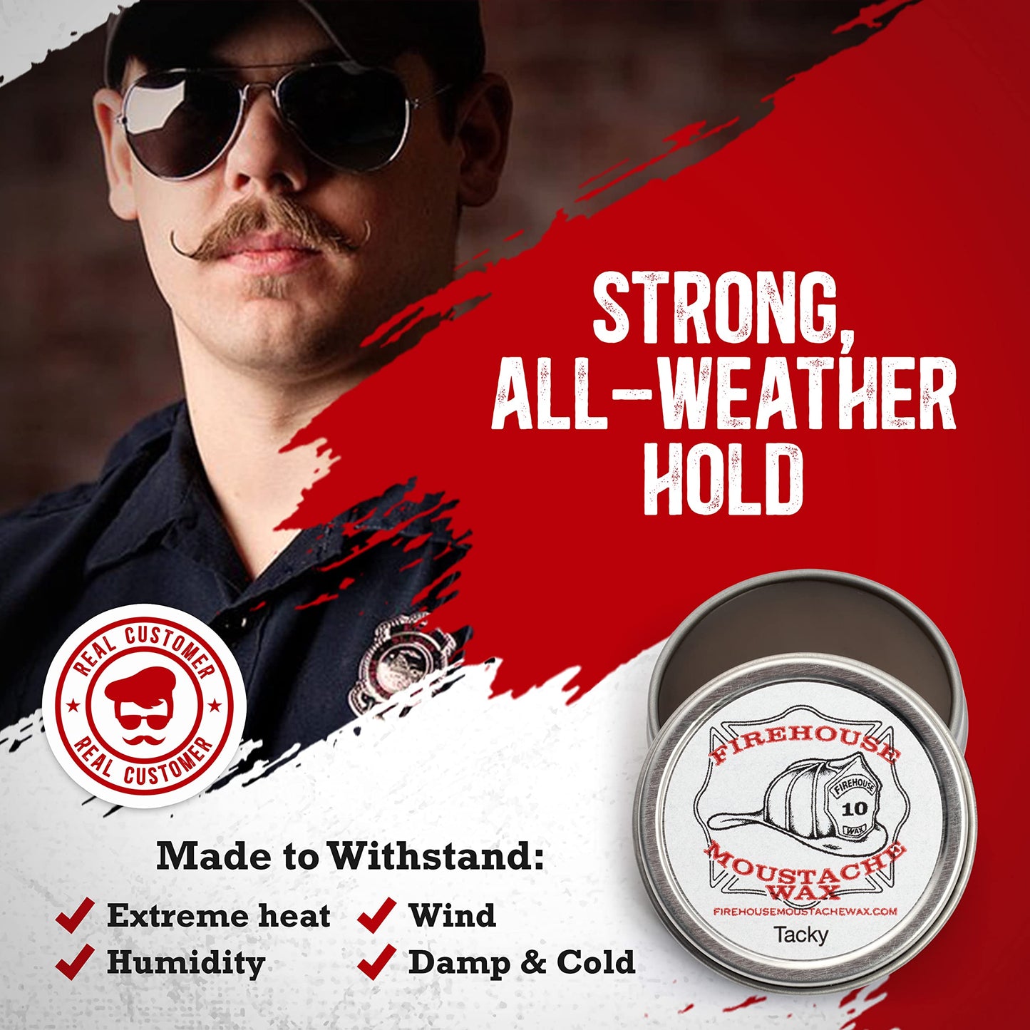 Firehouse Moustache Wax Wacky Tacky - Strong Heavy-Duty Mustache & Beard Wax, Naturally Scented & Colored All-Weather Mustache Wax (1 Ounce Tin); Handmade in Small Batches by John The Fireman