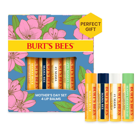 Burt's Bees Lip Balm Mothers Day Gifts for Mom - Balm Bouquet Set, Original Beeswax, Vanilla Bean, Cucumber Mint, Coconut & Pear Pack, Natural Origin Lip Treatment With Beeswax, 4 Tubes, 0.15 oz.