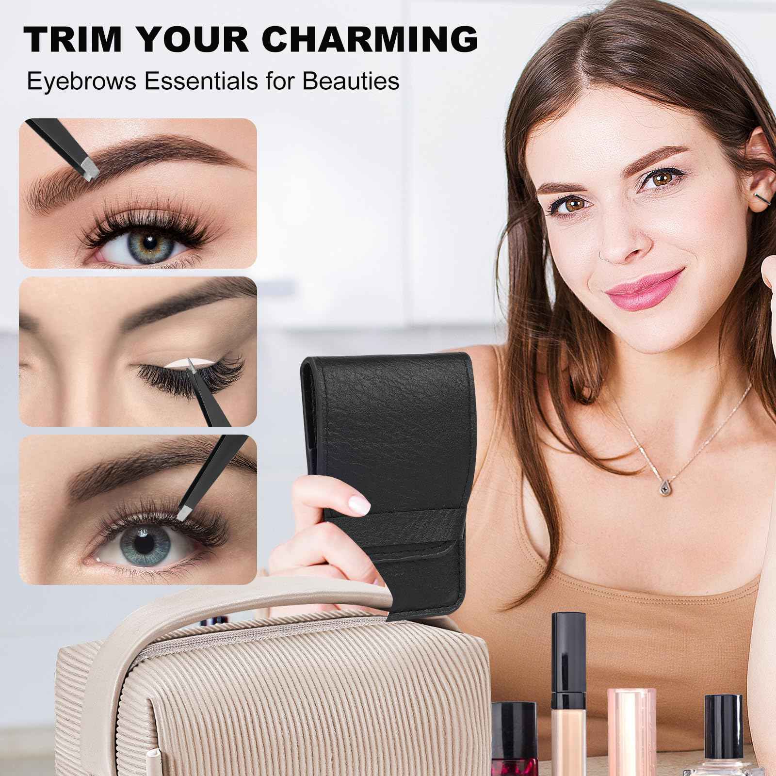 5-Pack Stainless Steel Tweezers Set for Women with Curved Scissors, Great Precision for Facial Hair Removal and Splinter Removal, Stocking Stuffer for Women