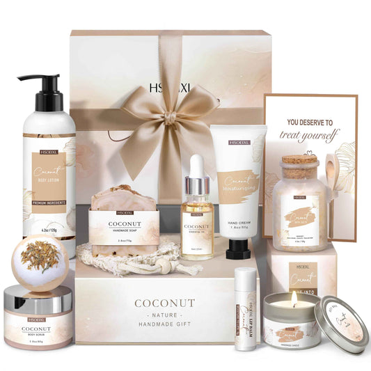 Gifts for Women Bath and Body Gift Basket Set for Women, 12 Piece Set of Coconut Home Spa Set for Self Care, Mothers Day Relaxing Bath Sets Birthday Christmas Gifts for Mom Sister Her Wife