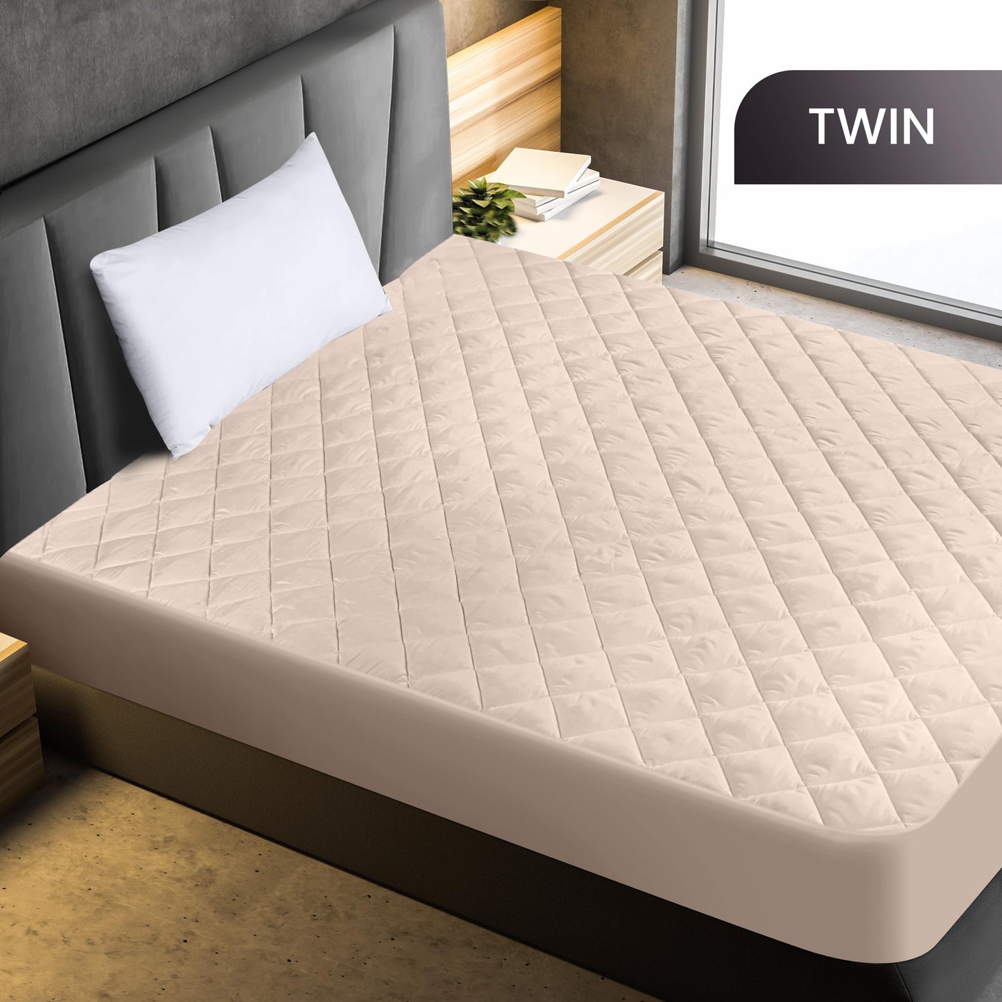 Utopia Bedding Quilted Fitted Mattress Pad (Twin, Beige) - Elastic Fitted Mattress Protector - Mattress Cover Stretches up to 16 Inches Deep - Machine Washable Mattress Topper