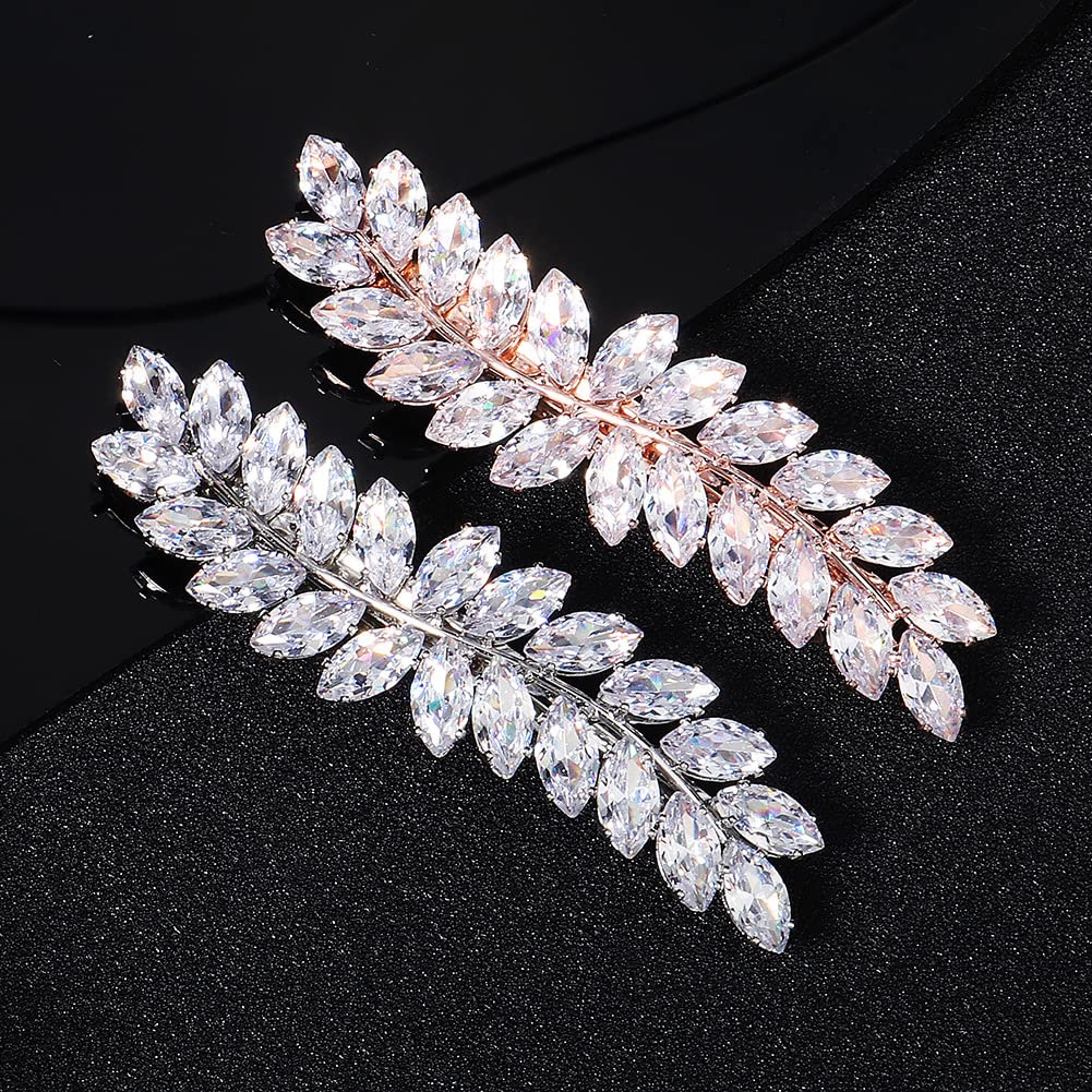 Xerling Rhinestone French Clip Hair Barrettes Automatic Hair Accessories Hair Spring Clips Leaf Design Zircon Hair Piece for Women