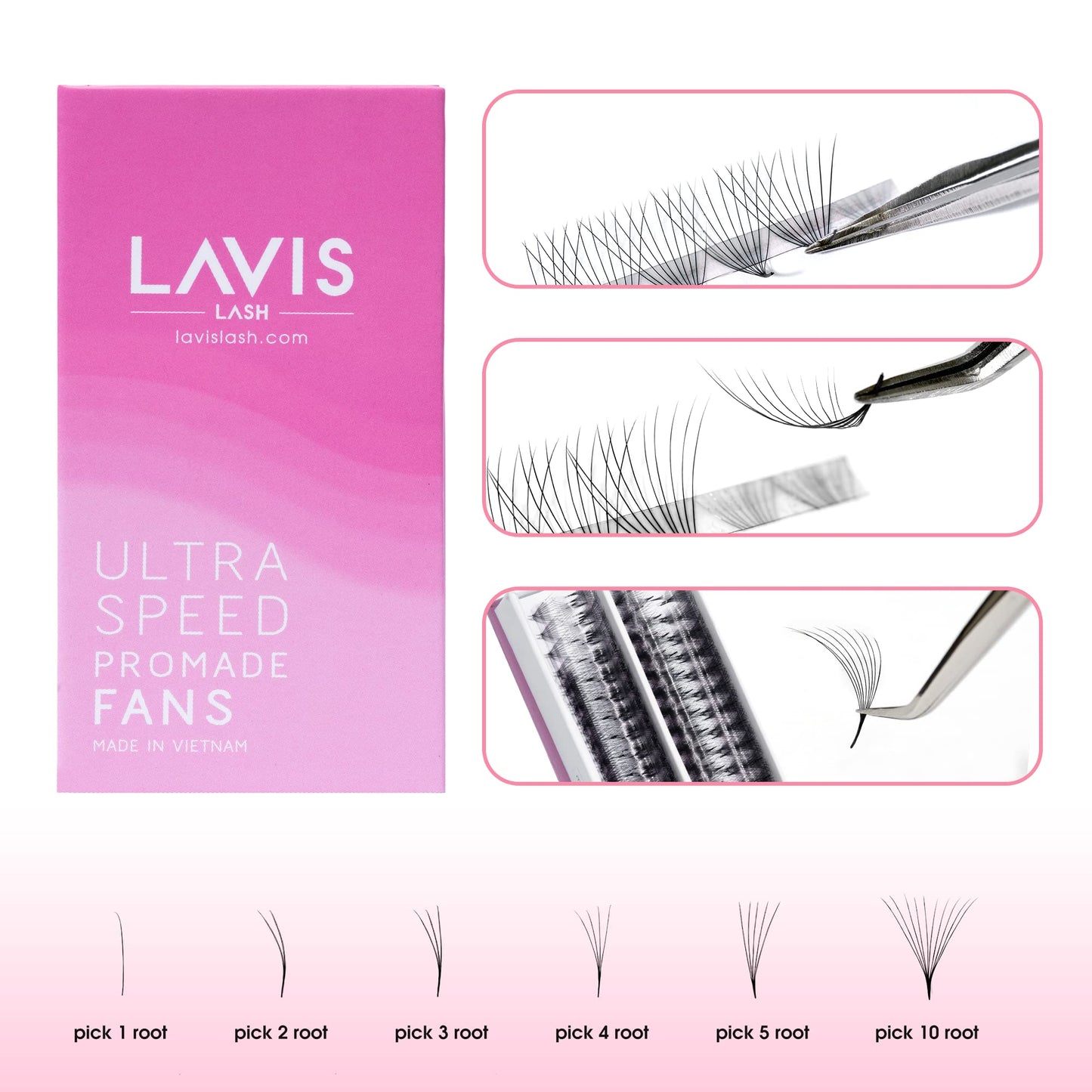 LAVISLASH 500 Ultraspeed Promade Fans Handmade Volume Eyelashes | Ultra Speed Eyelash Extension | 3D To 16D Fans | 0.03/0.05/0.07mm Thickness | C/CC/D Curl | 8-16mm Length(5D-0.07-C-9mm)