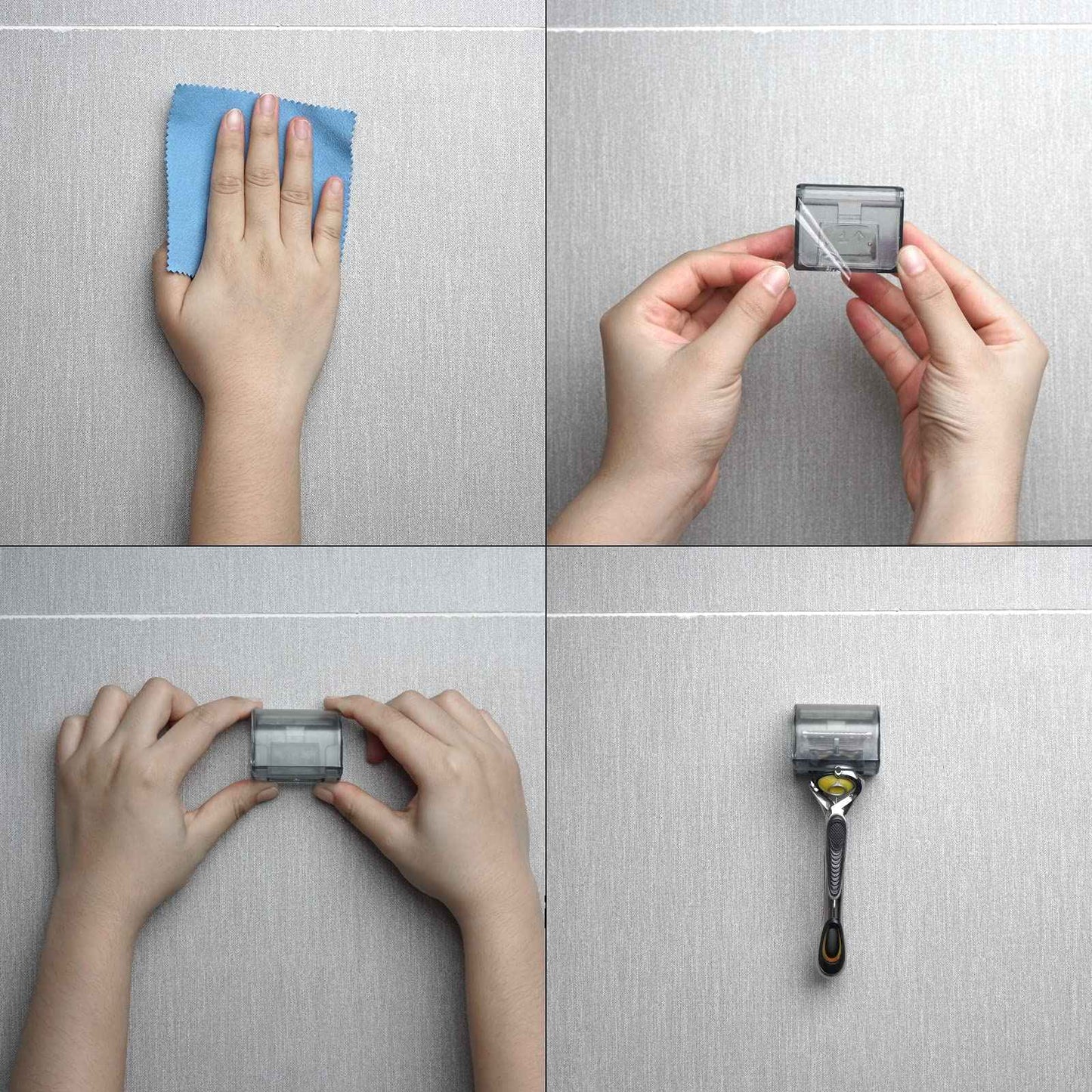 LUEXBOX 2 Pcs Plastic Razor Holders with Cover for Shower Wall, Self Adhesive Waterproof Razor Rack for Bathroom, Compatible with Fusion 5 Proglide, Mach 3 Classic(Grey)