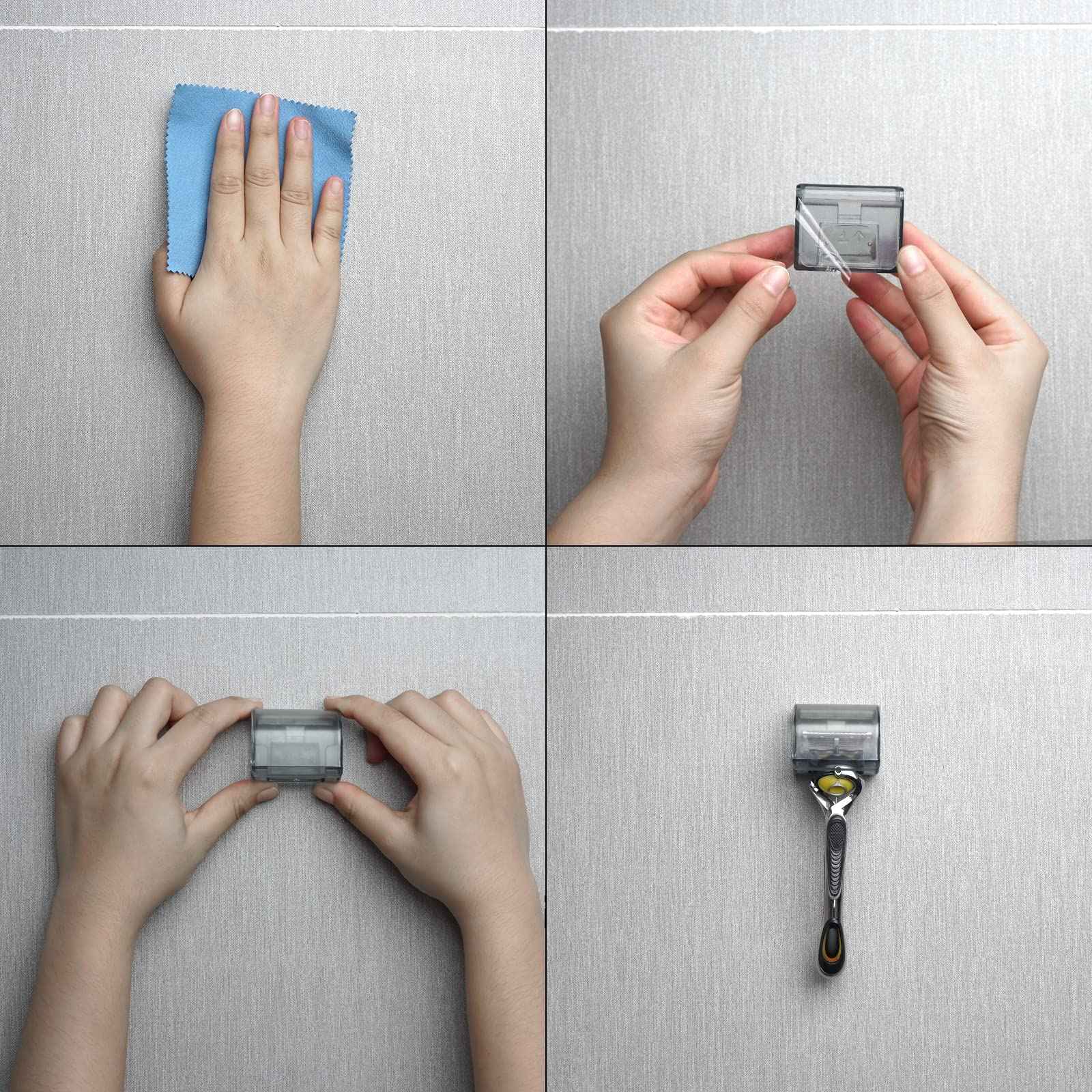 LUEXBOX 2 Pcs Plastic Razor Holders with Cover for Shower Wall, Self Adhesive Waterproof Razor Rack for Bathroom, Compatible with Fusion 5 Proglide, Mach 3 Classic(Grey)