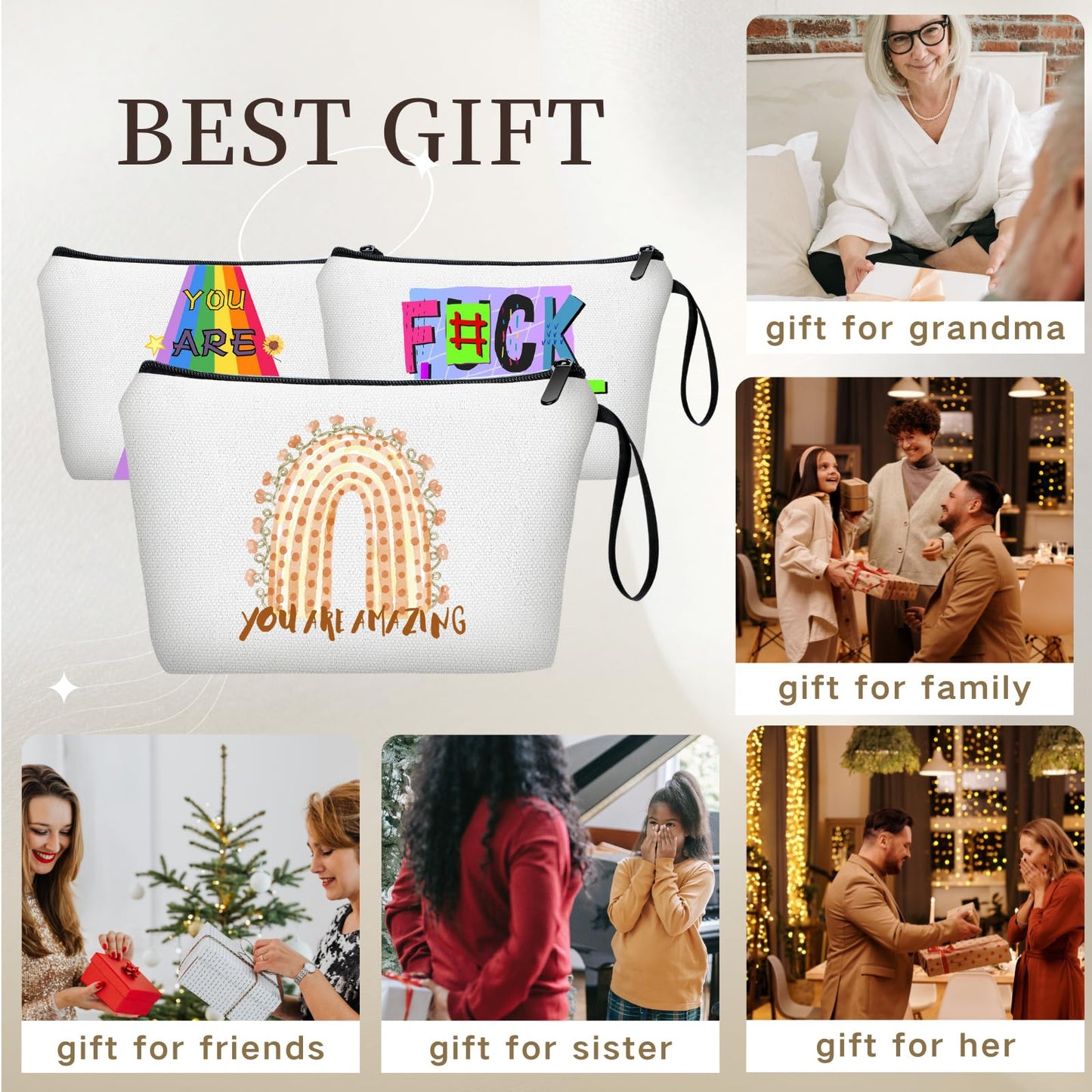 KONSOM Inspirational Gifts for Women, Rainbow Gift Make Up Bags, You Are Amazing Gifts, Happy Birthday Gifts, Friend Birthday Gifts for Women, Small Cosmetic Bag, Sister Birthday Gifts