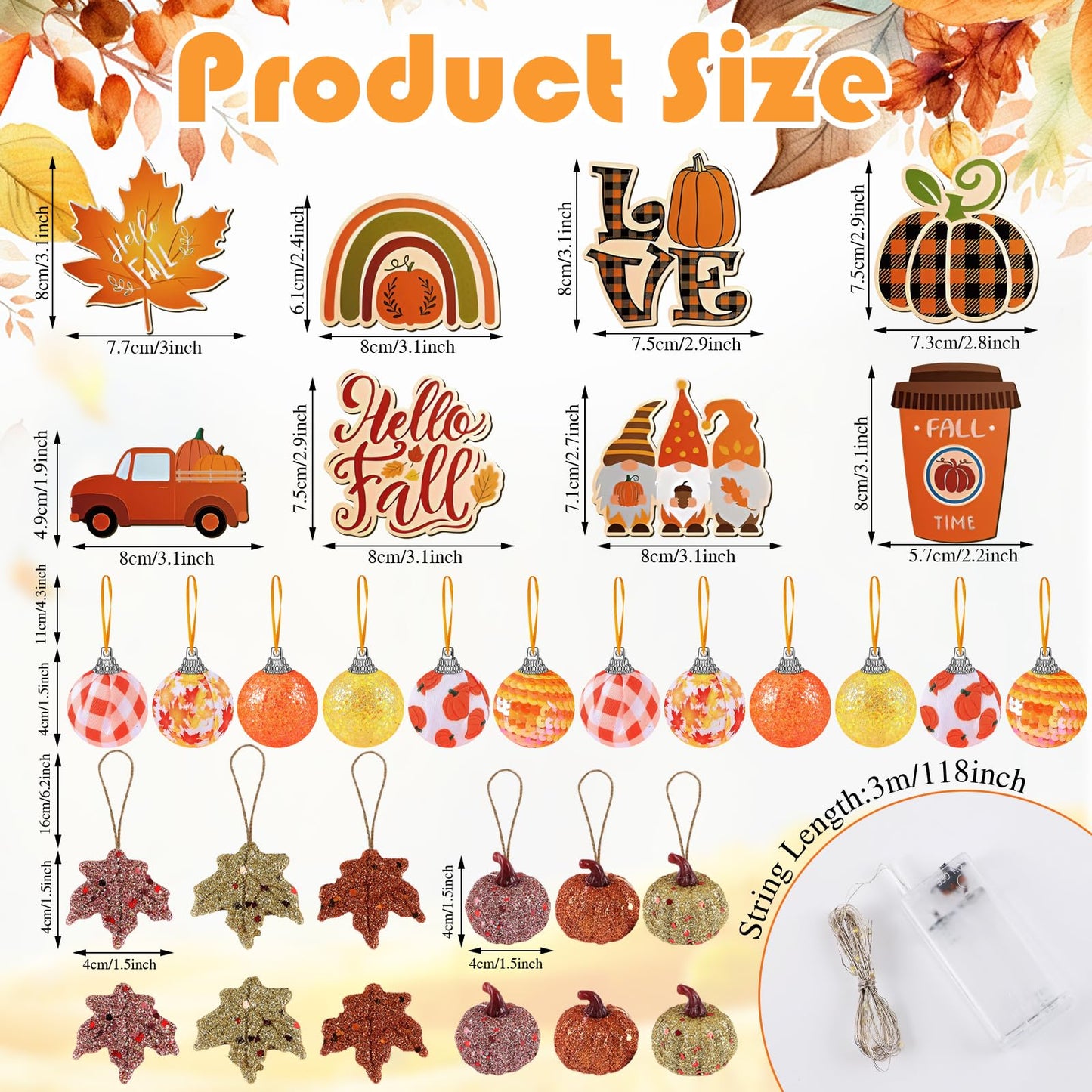 44 Pcs Fall Thanksgiving Day Decorations Fall Thanksgiving Day Tree Ornaments Tree Topper Fall Wooden Hanging Ornaments with Bow and Ribbon for Fall Thanksgiving Day Holiday Party Tree Hanging Decor