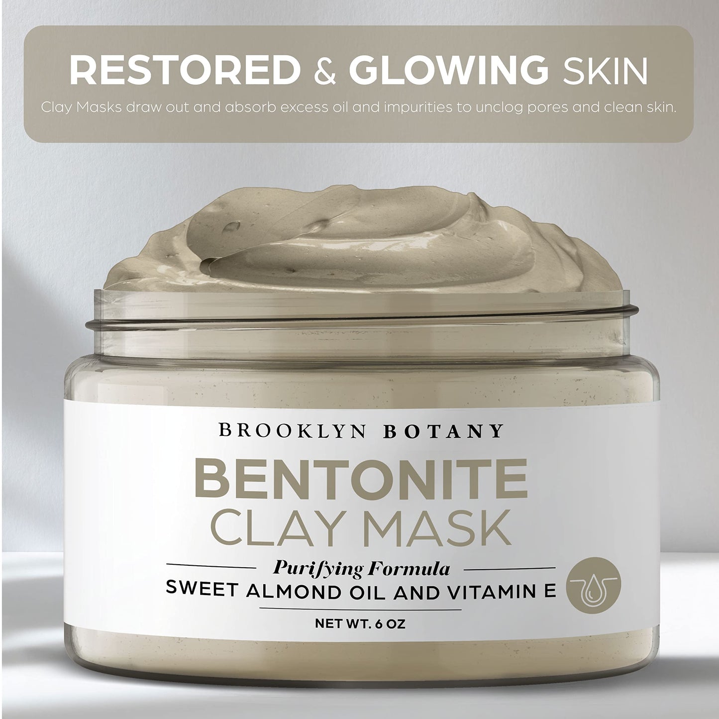 Brooklyn Botany Bentonite Facial Mask 6 oz – Deep Pore Cleanser Clay Mask with Bentonite and Kaolin Clay – Purifying and Hydrating Facial Cleanser and Acne Face Mask – For Normal and Oily Skin