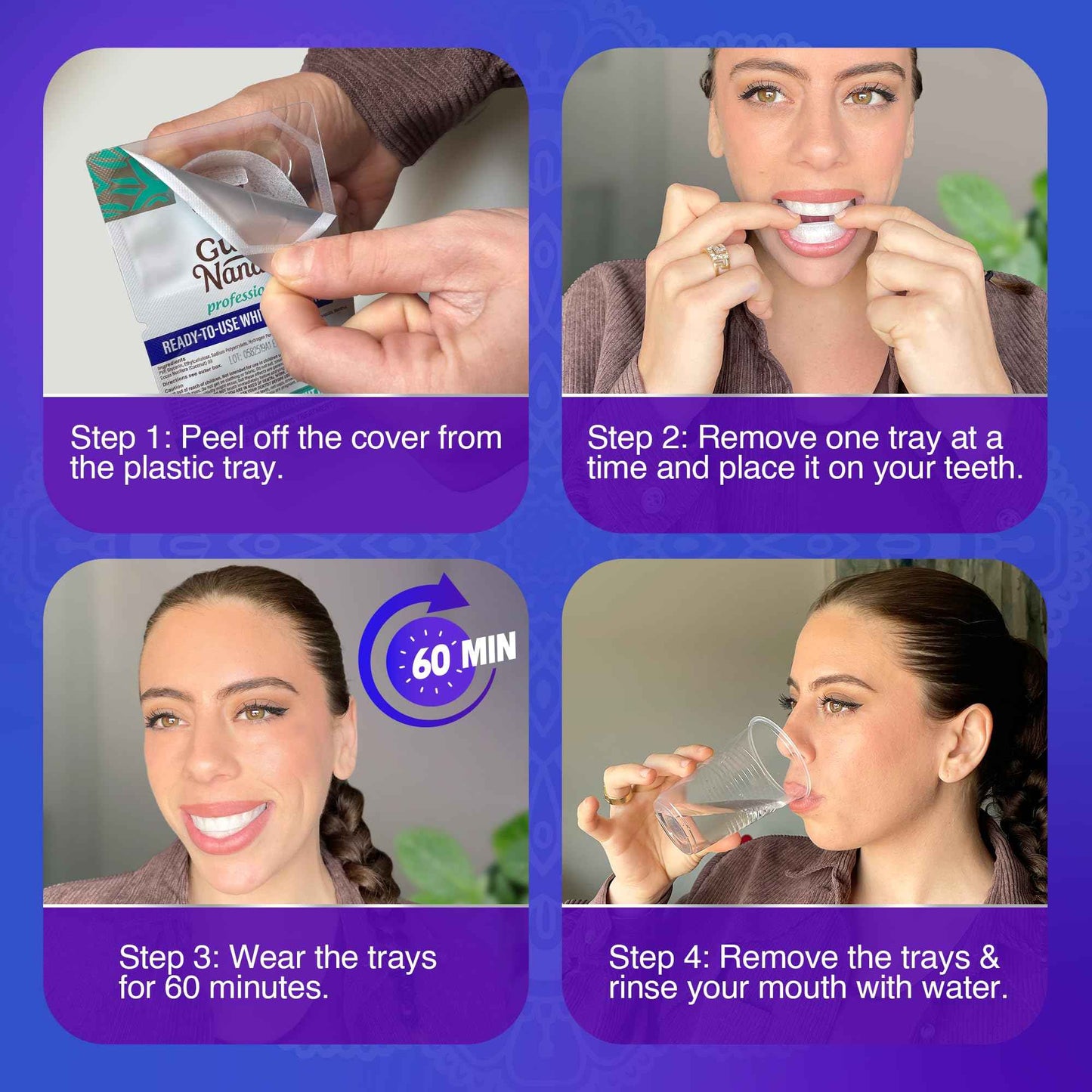 GuruNanda Ready-to-Use Prefilled Whitening Trays (7 Treatments) with 8% Hydrogen Peroxide to Remove Surface Stains, Fast & Easy Teeth Whitening for Sensitive Smiles