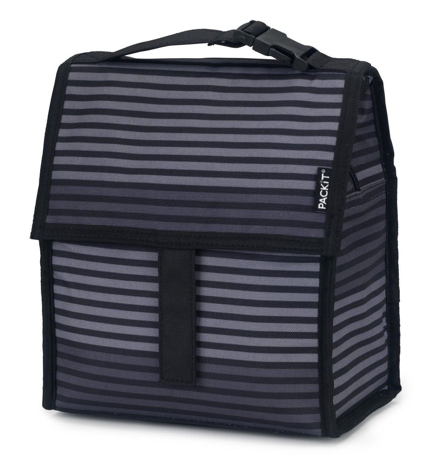 PackIt Freezable Lunch Bag, Gray Stripes, Built with EcoFreeze Technology, Foldable, Reusable, Zip and Velcro Closure with Buckle Handle, Perfect for School and Office Lunches