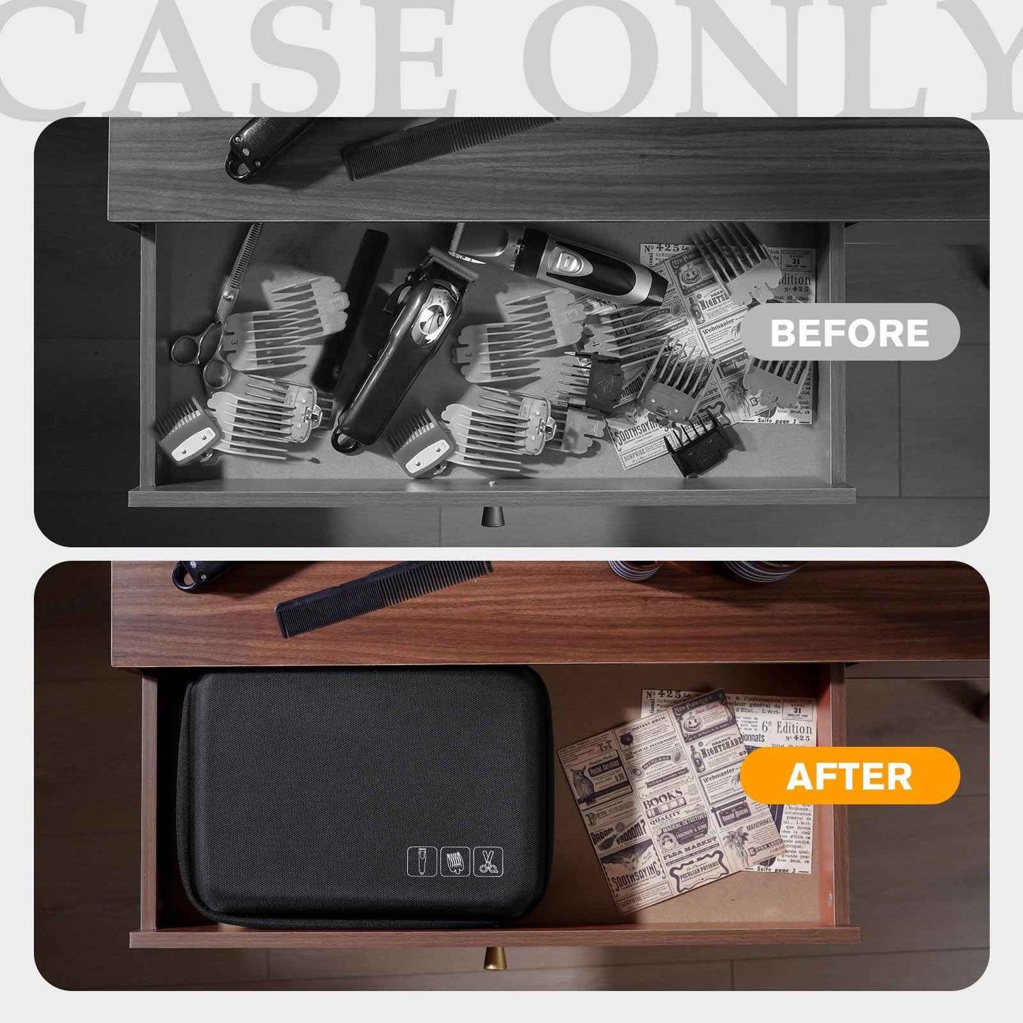 ProCase Hard Barber Accessories Case, Travel Bag for 3 Hair Clippers and Supplies, Trimmer Organizer Storage Box with Clear Pouch, Portable Holder for Men Razor Guard Grooming Kits -Black