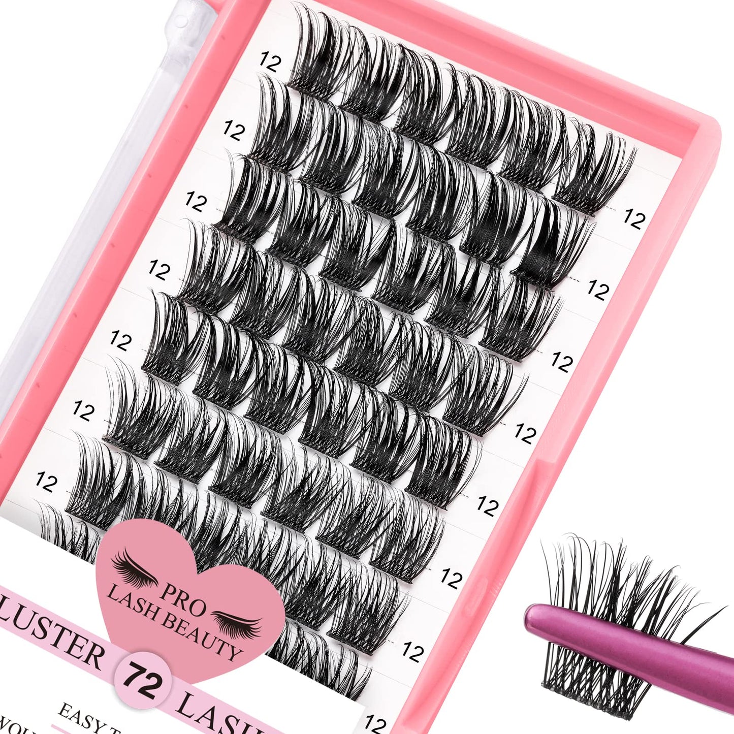 Cluster Lashes 72 Pcs Lash Clusters DIY Eyelash Extension Individual Lashes D-12mm Thin Band Easy to Apply at home Lashes (First Glance, D-12mm)