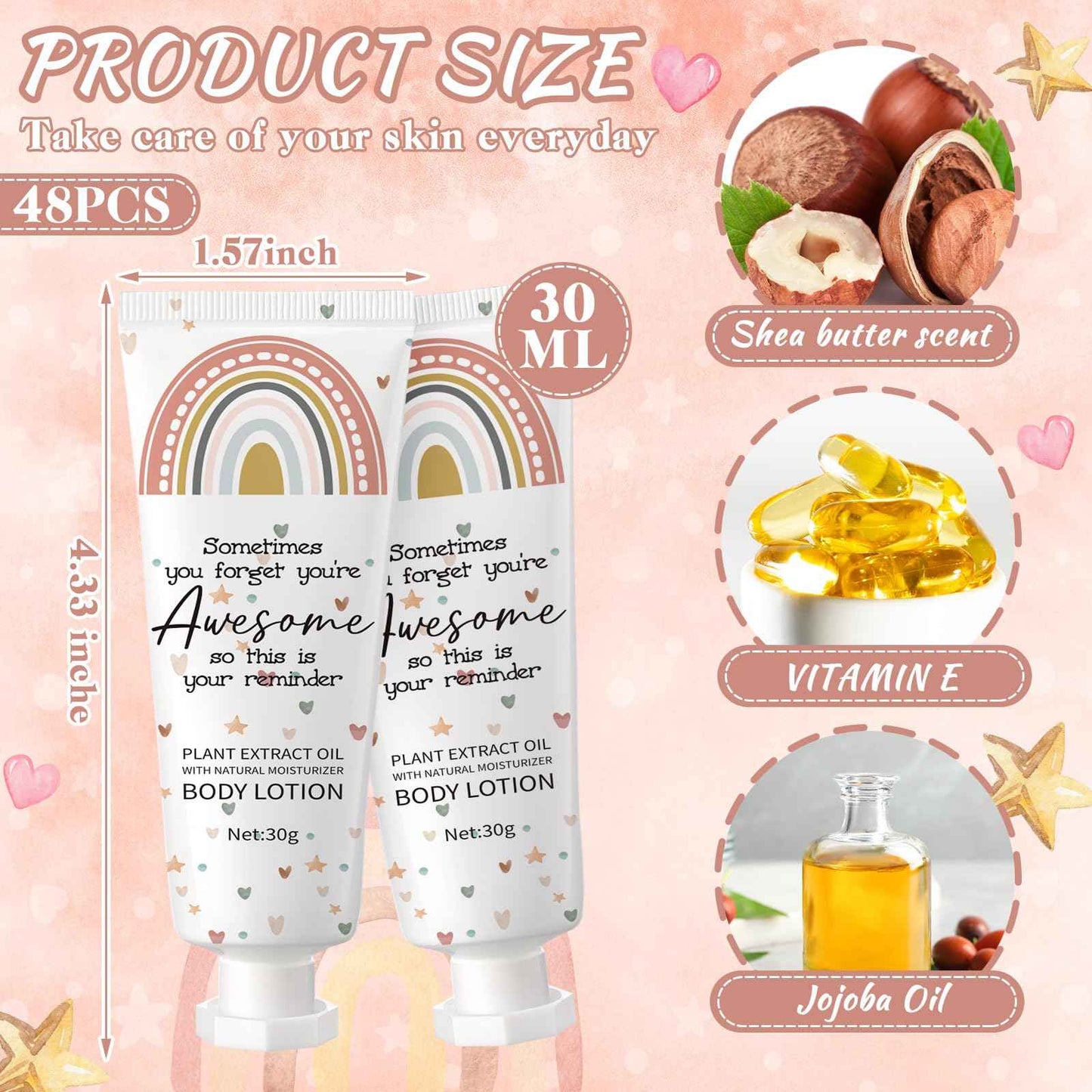 Yaryang 48 Pcs Christmas Mini Body Lotion Gifts Bulk for Dry Skin Travel Size Rainbow Body Cream Christmas Appreciation Gifts Moisturizing Lotion Xmas Stocking Stuffers for Women Ladies Nurse