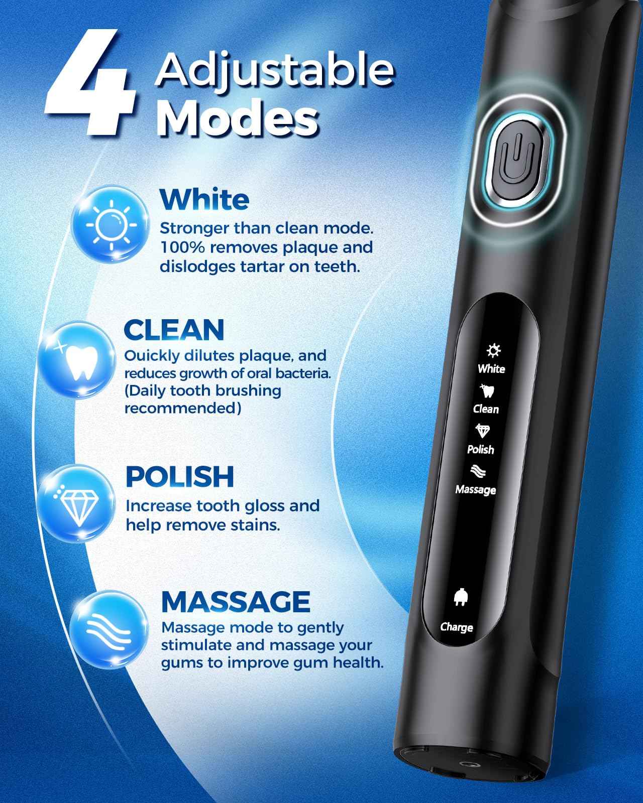 TEETHEORY Rotating Electric Toothbrush for Adults with 8 Brush Heads (2 Types), 4 Modes Deep Clean Electric Toothbrush with Rechargeable Power and 2 Min Smart Timer (1- Black, p1)
