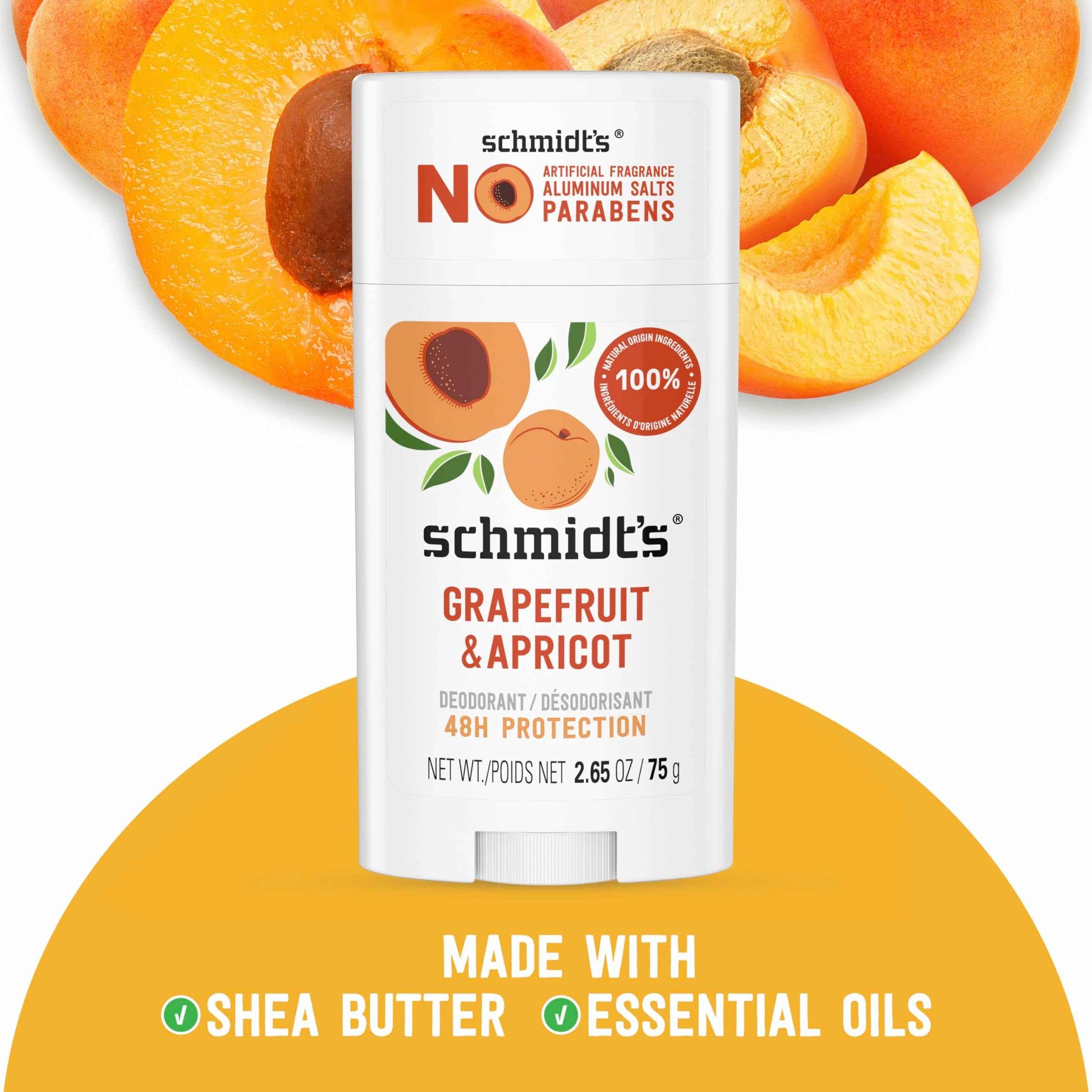 Schmidt's Aluminum-Free Vegan Deodorant Grapefruit & Apricot with 24-Hour Odor Protection, 2 Count for Women and Men, Natural Ingredients, Cruelty-Free 2.65 oz
