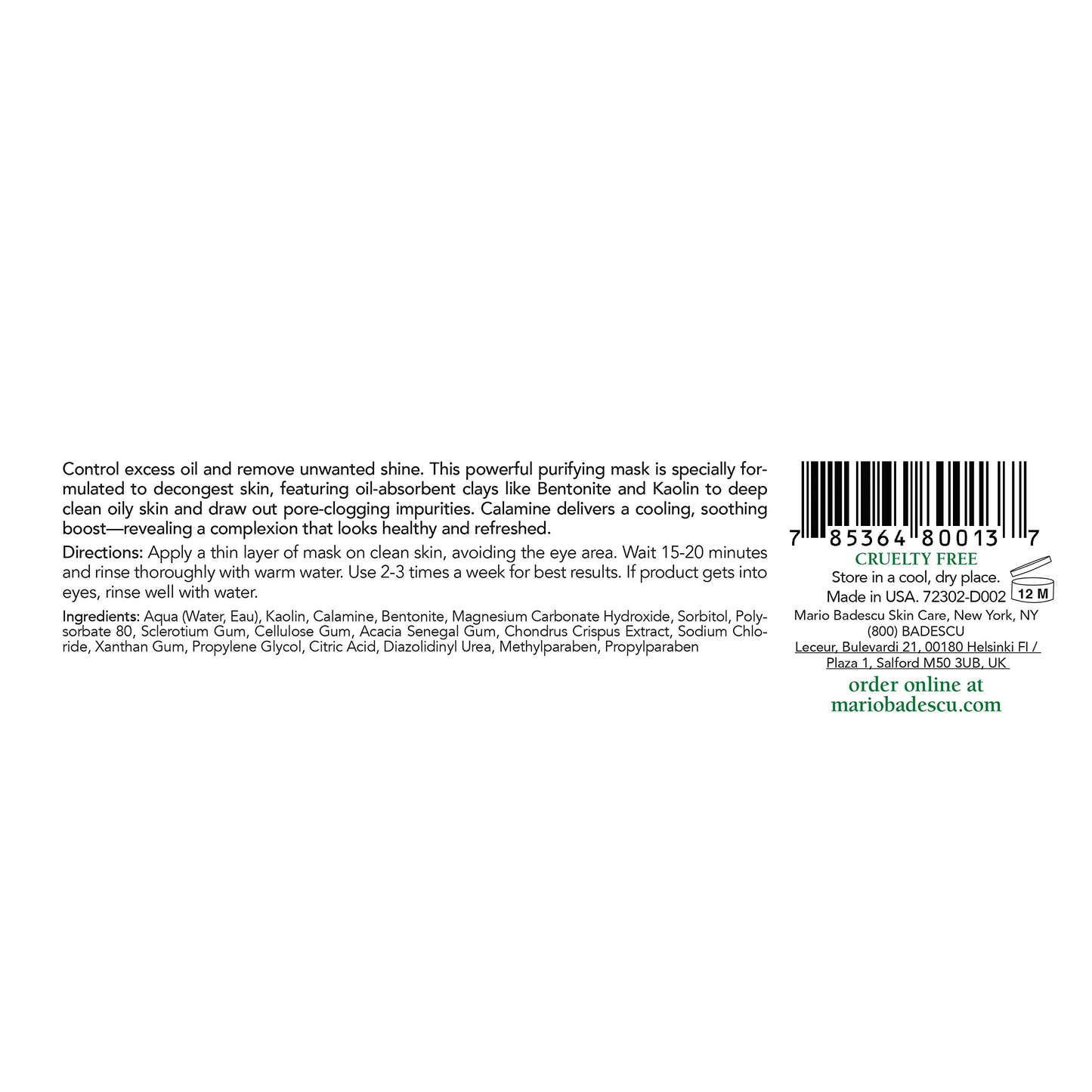 Mario Badescu Special Mask for Oily Skin, Clay Face Mask Skin Care Ideal for Oily or Sensitive Skin, Oil-Absorbing Bentonite, Kaolin and Magnesium Carbonate Pore Minimizer Clay Mask, 2 Oz