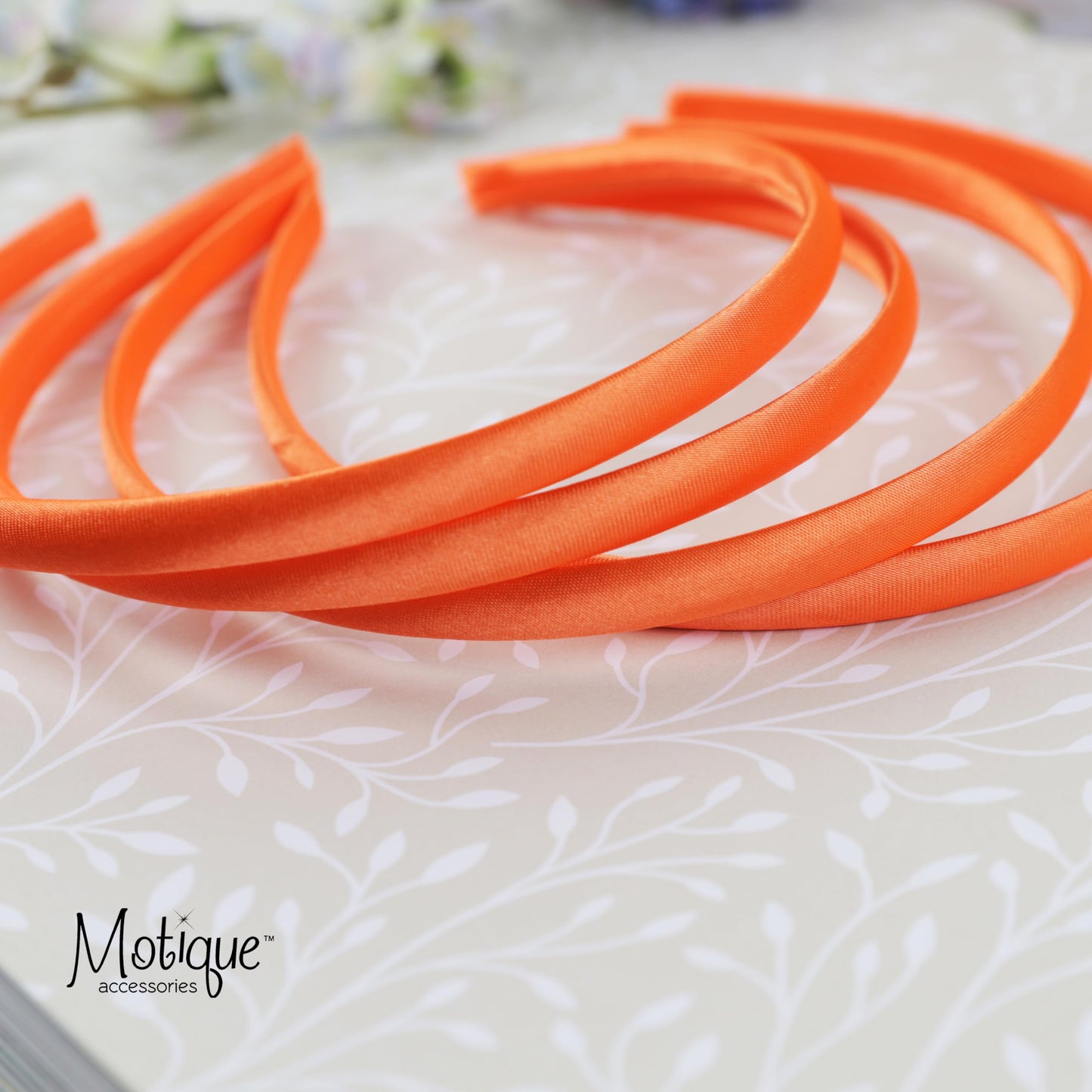 Motique Accessories Thin Headbands for Women Solid Satin 4 Pack (Neon Orange)