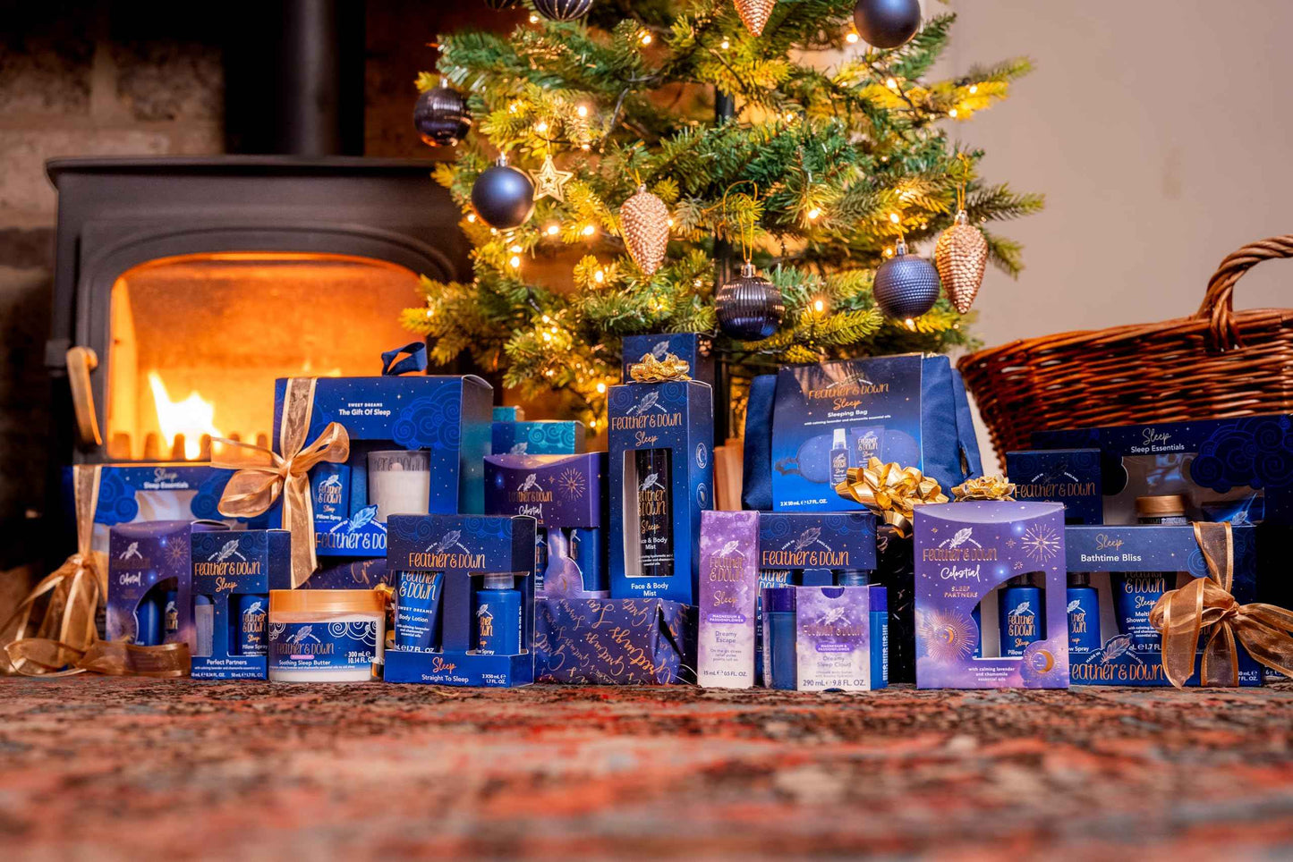 Feather & Down Sleeping Bag Gift Set: Luxury Eye Mask, Sleep Balm, Pillow Spray and Shower Cream, with Calming Lavender & Chamomile Essential Oils, Vegan & Cruelty Free