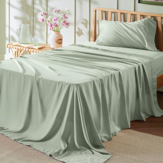 Bedsure Twin Sheets Set - Soft Twin Bed Sheets, 3 Pieces Hotel Luxury Sage Green Sheets Twin, Easy Care Polyester Microfiber Cooling Bed Sheet Set