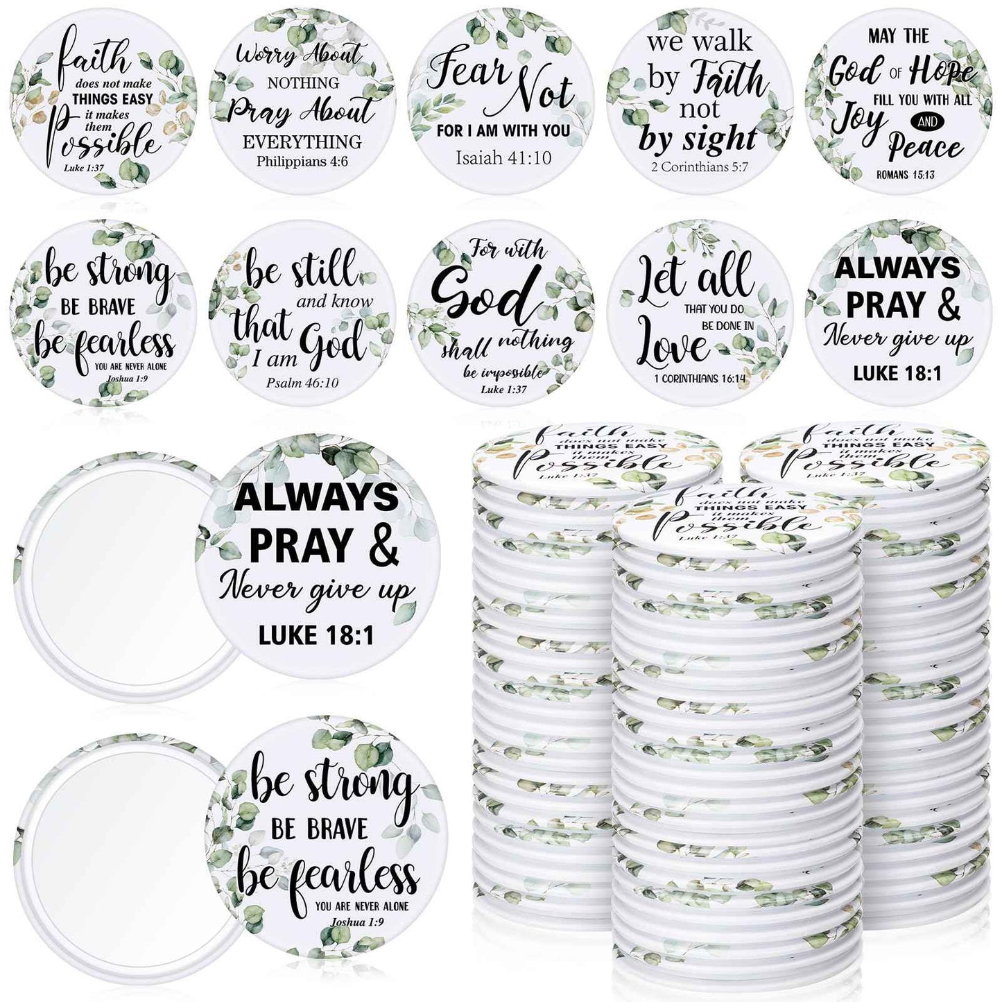 Yaomiao 160 Pcs Mini Christian Compact Mirror Bulk Inspirational Bible Verse Pocket Mirrors Small Portable Religious Gifts for Women Volunteer Employee Coworkers Sunday Church Party Favors