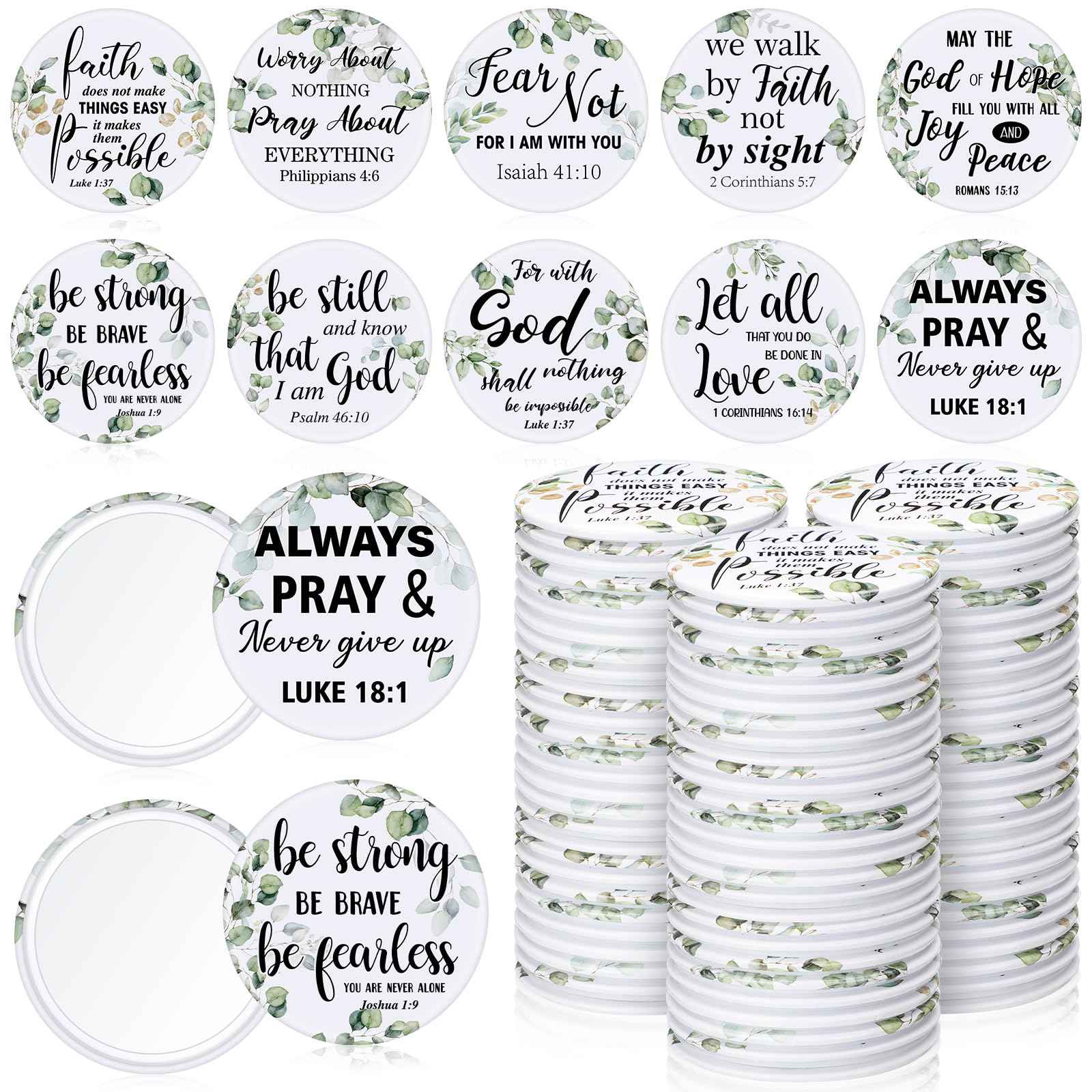 Yaomiao 160 Pcs Mini Christian Compact Mirror Bulk Inspirational Bible Verse Pocket Mirrors Small Portable Religious Gifts for Women Volunteer Employee Coworkers Sunday Church Party Favors