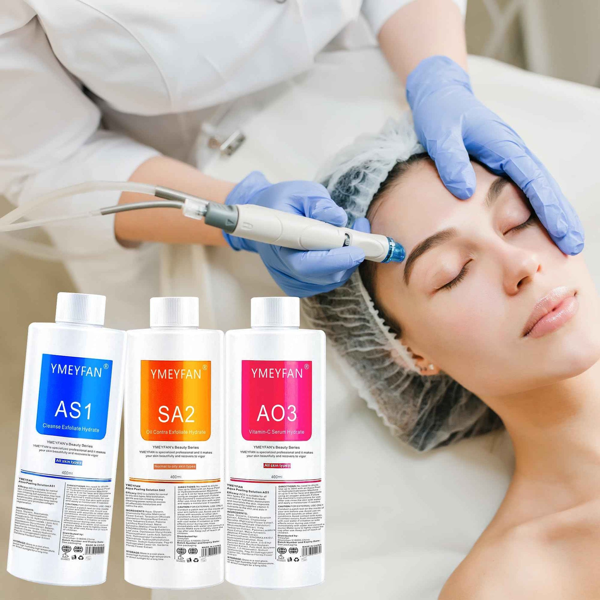 YMEYFAN AS1 Solution for Hydrate Facial Machine (English Ver.), AS1 SA2 AO3 Aqua Peeling Solution for Hydrogen Oxygen Facial Machine, Nourishing Exfoliate Serums for Face Skin Care(400ml x 3Bottles)