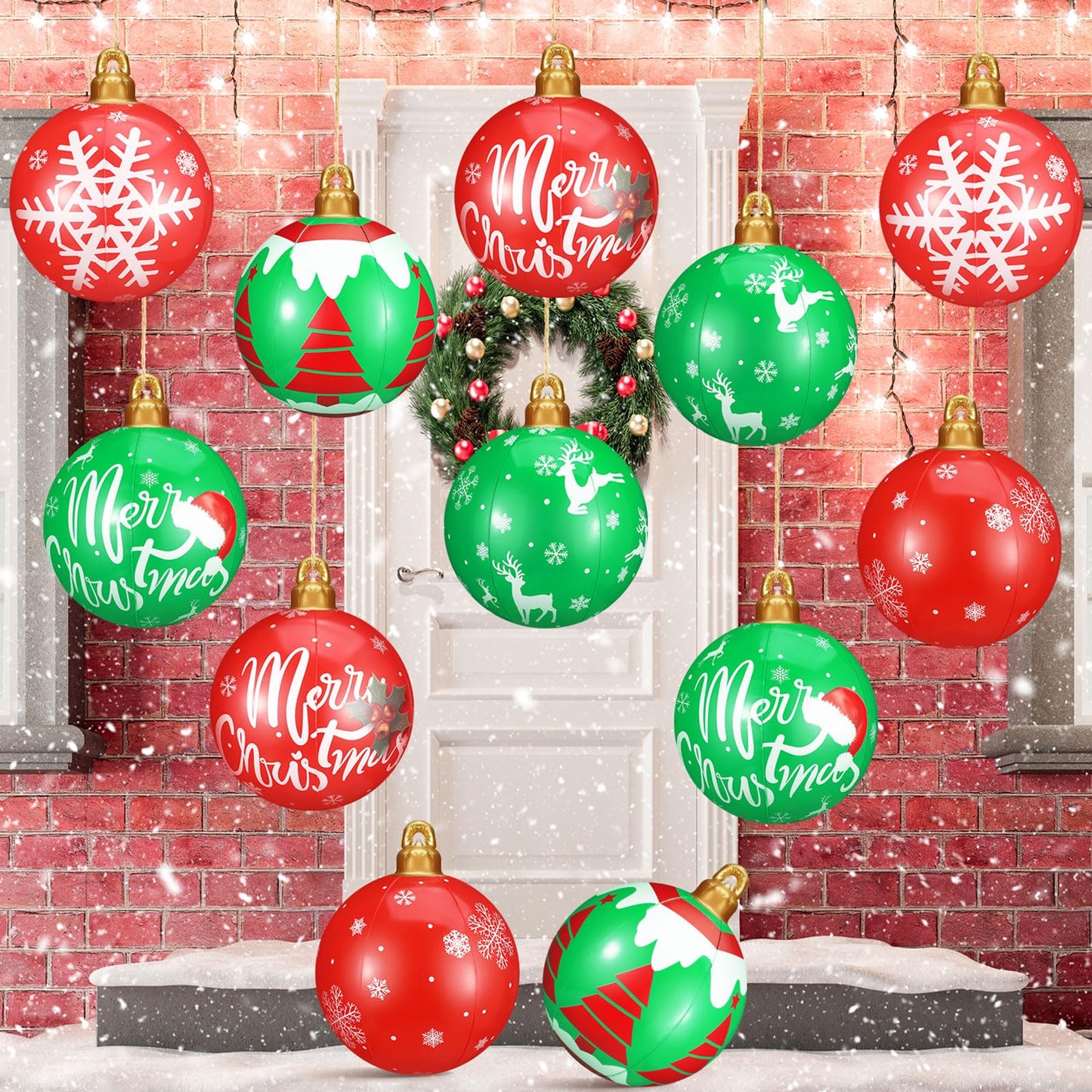 Jetec 12 Pcs 9 Inch Inflatable Christmas Ball Giant PVC Christmas Ball Ornaments Large Christmas Ball Outdoor Christmas Blow up Yard Decorations for Holiday Pool Lawn Tree Party Decor (Novel Style)