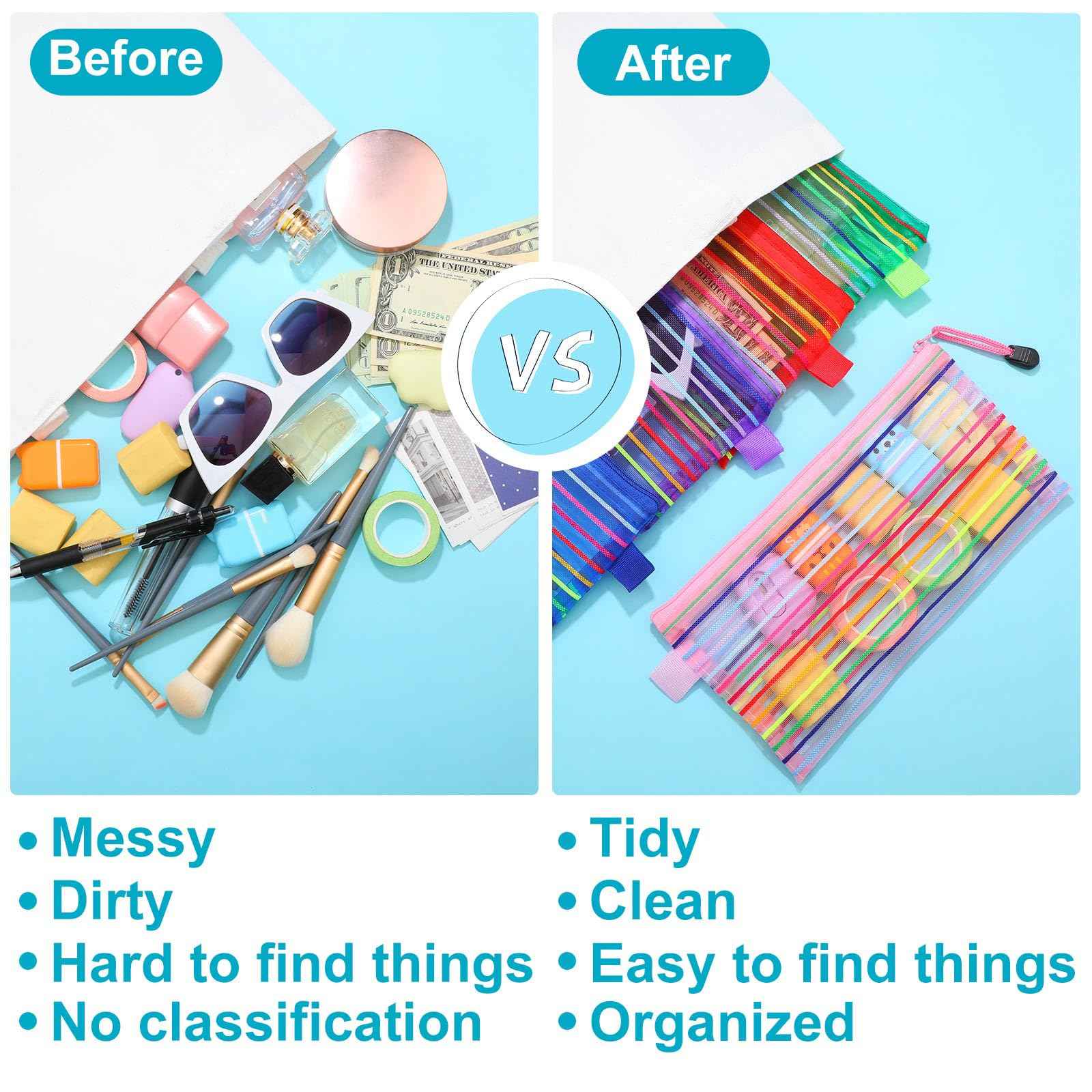 Leelosp 80 Pcs Mesh Zipper Pouch Bulk Back to School Pencil Storage Pouch Mesh Cosmetics Bags Toiletry Makeup Bags for Office Travel Organization(Elegant Color,9 x 4.7 Inch)