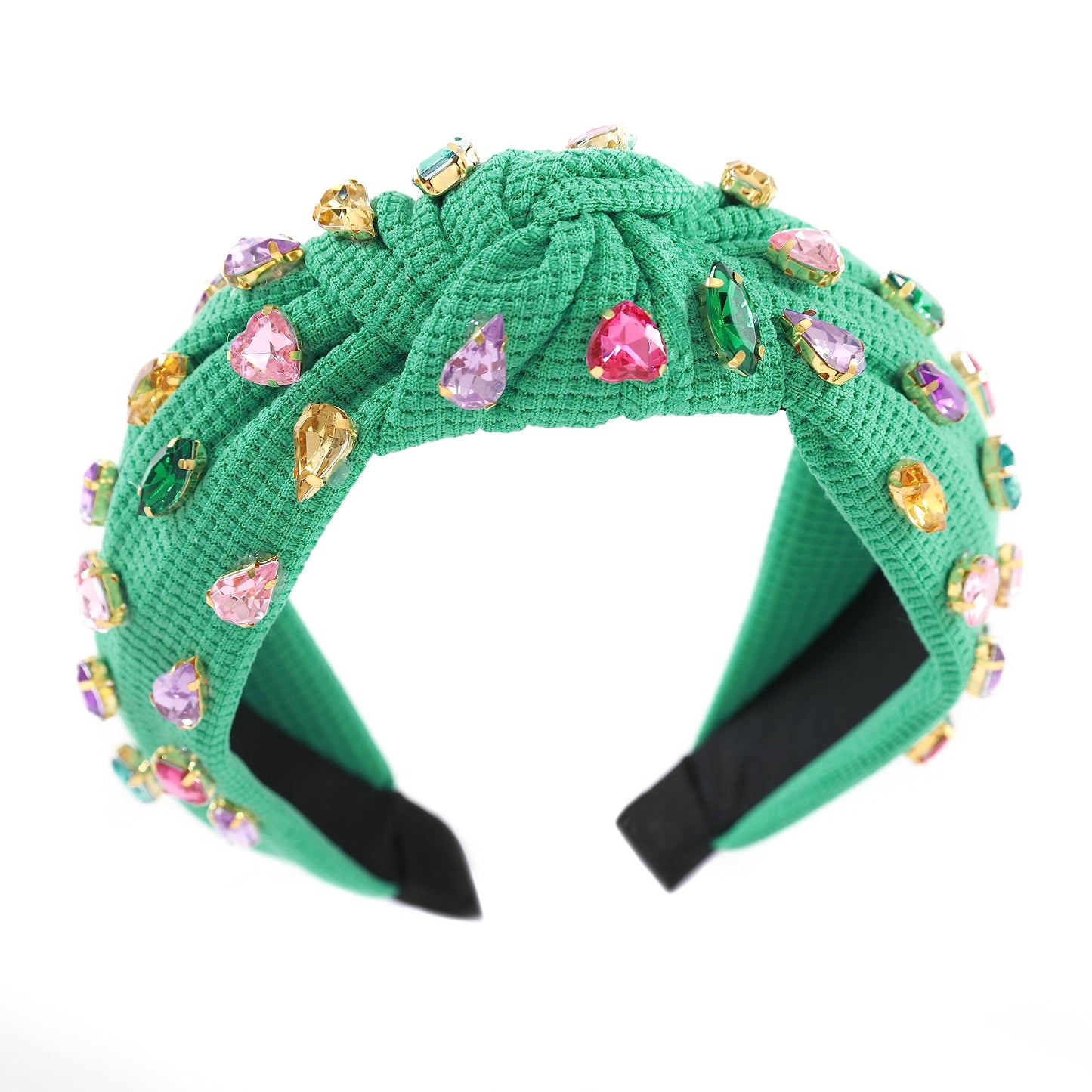 Gmmidea Jeweled Knotted Headband for Women Girls Sparkly Crystal Rhinestone Headband Wide Top Knot Women's Embellished Headband Hair Accessories Green