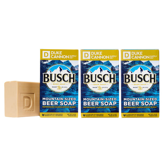 Duke Cannon Busch Beer Soap For Men | Refreshing Clean Sandalwood Scent | Infused w/Real Busch Beer | 10 oz Bar, 2-3x Larger | Rugged Yet Refined Cleansing Experience