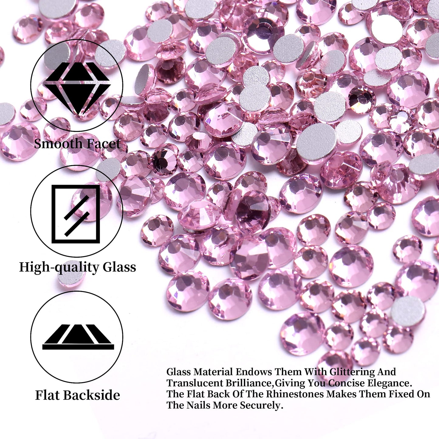 NAISKA 810PCS Pink Nail Arts Rhinestones 3D Crystal Rhinestone for Nails Flatback Diamond Rhinestones Beads Gems Decorations for Nail DIY Crafts Shoes Jewelry