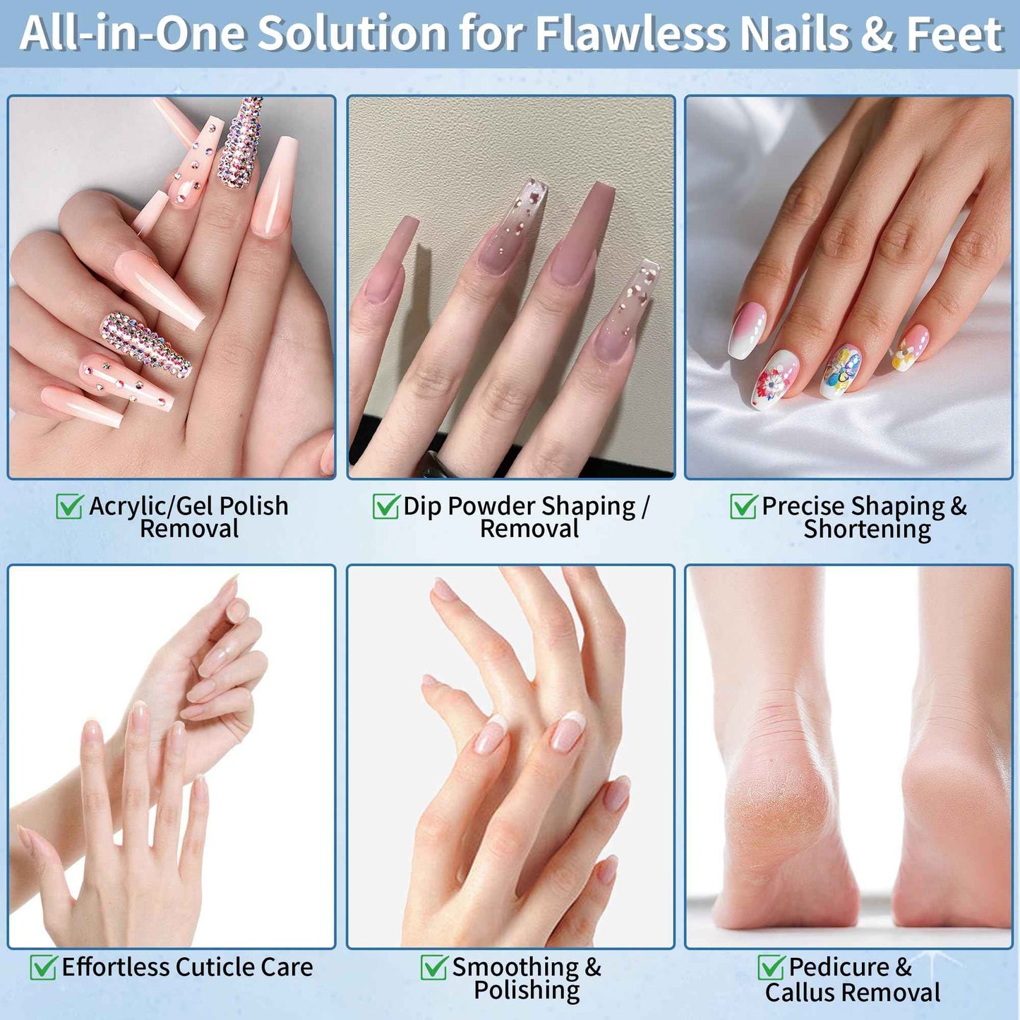 Electric Nail Drill Kit Professional 40000 RPM Nail Grinder, Rechargeable Ultra Power with 12 Pro Salon-Grade Bits for Acrylic Nails Remove, for Salon & Home