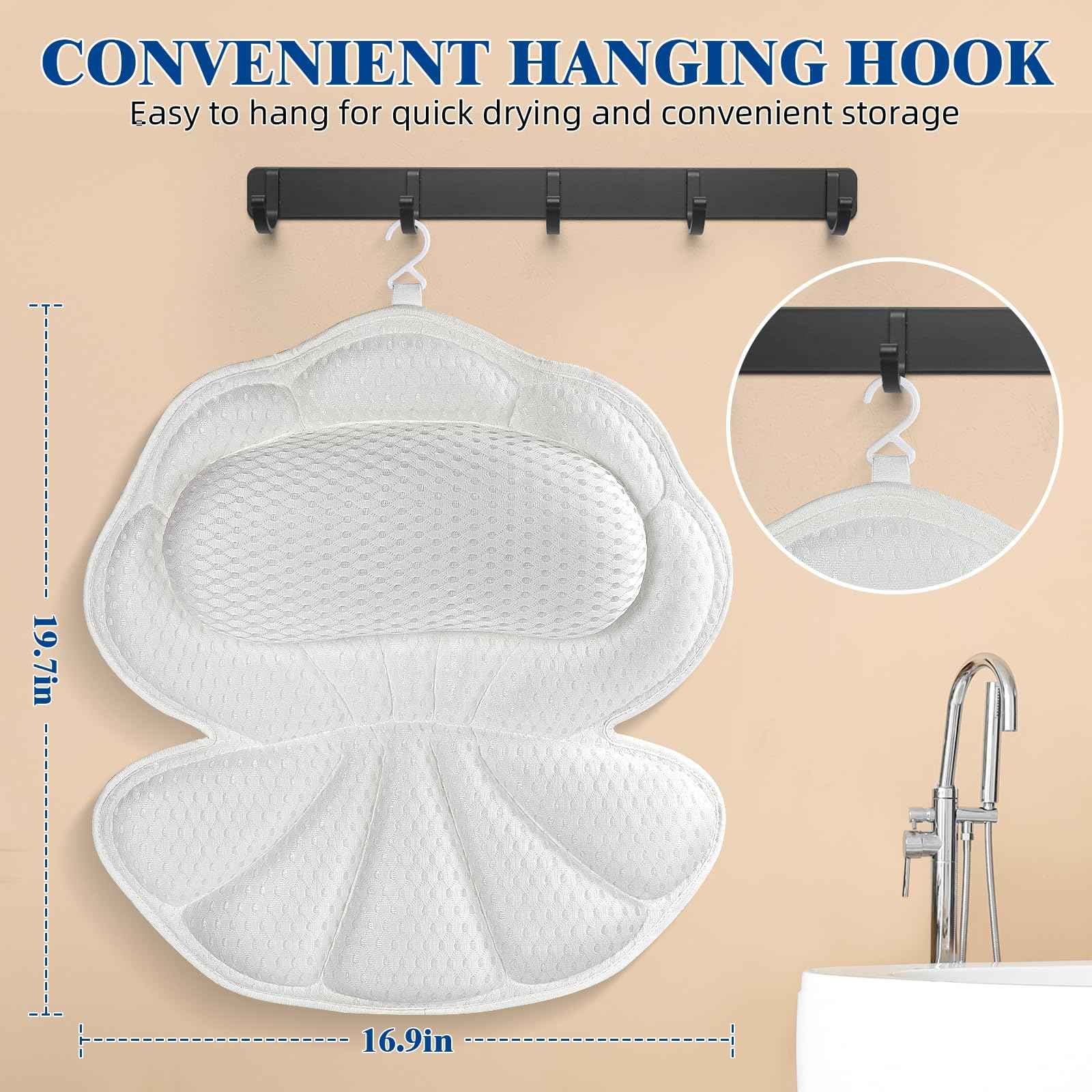 Bath Pillows for Tub, Afitton Luxury Bath Pillow Bathtub Pillow Headrest Neck and Back Support - with 4D Air Mesh Fabric & 6 Powerful Suction Cups, Ergonomic Bath Accessories Spa Gifts for Women Men