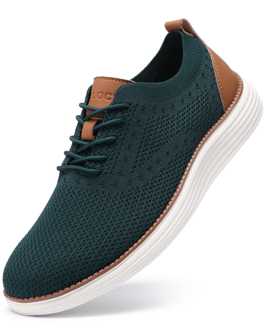 VILOCY Men's Casual Dress Sneakers Oxfords Business Shoes Lace Up Lightweight Comfortable Breathable Walking Knit Mesh Fashion Sneakers Tennis Green,EU40