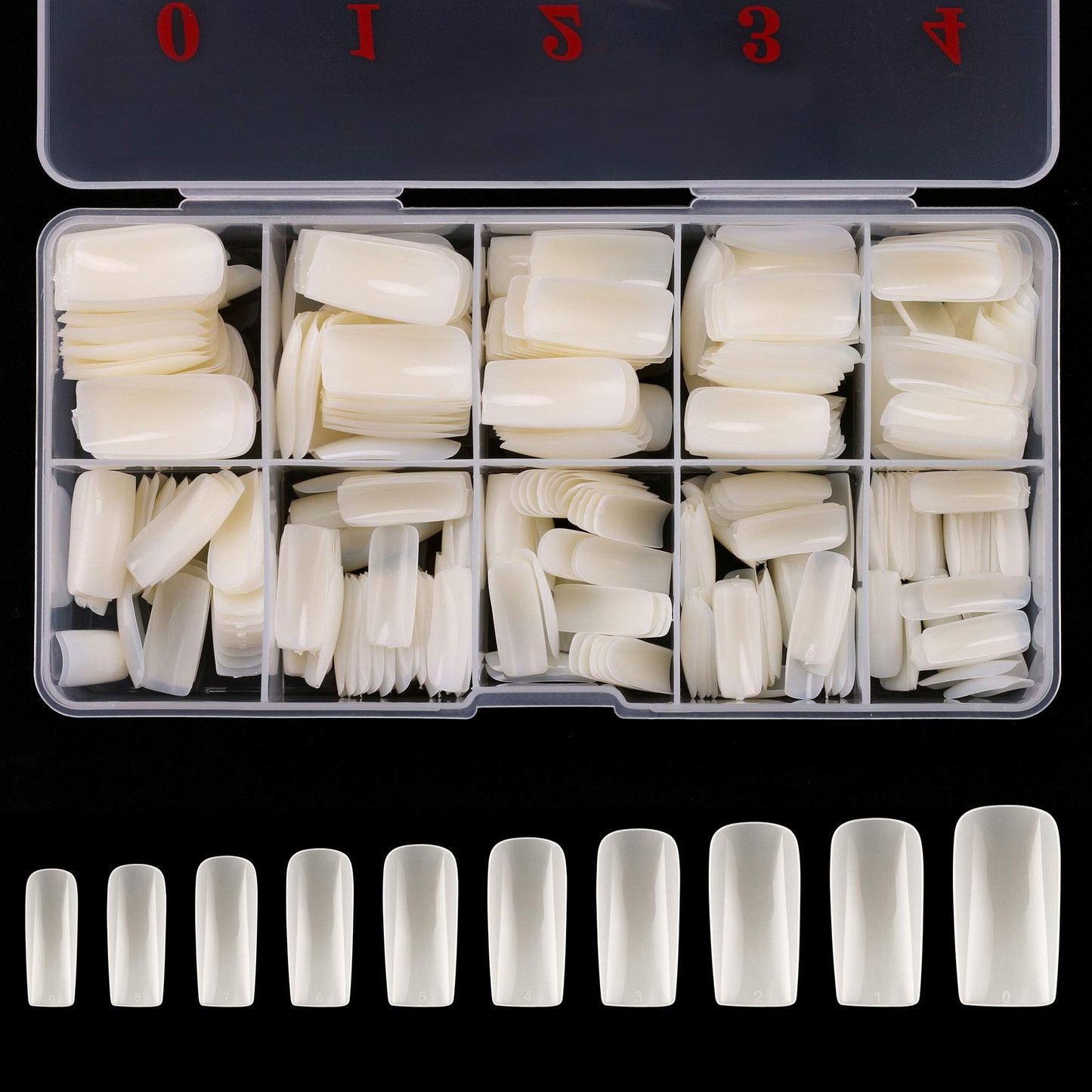 Full Cover Acrylic False Nail Tips, 500PCS Fake Nail Shape Artificial False Nails Tips 10 Sizes with Case for Nail Art Salons and Home DIY (Natural)