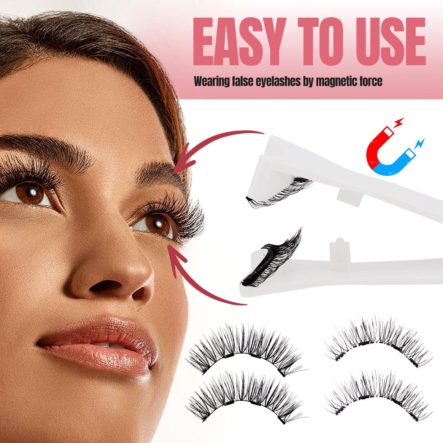 FADVAN Magnetic Eyelashes with Applicator, 2 Pairs Reusable Magnetic Lashes Natural Look, No Glue or Liner Needed False Eyelashes, Wispy Strip Lashes Clear Band Magnetic Lashes Kit (B1+B2)