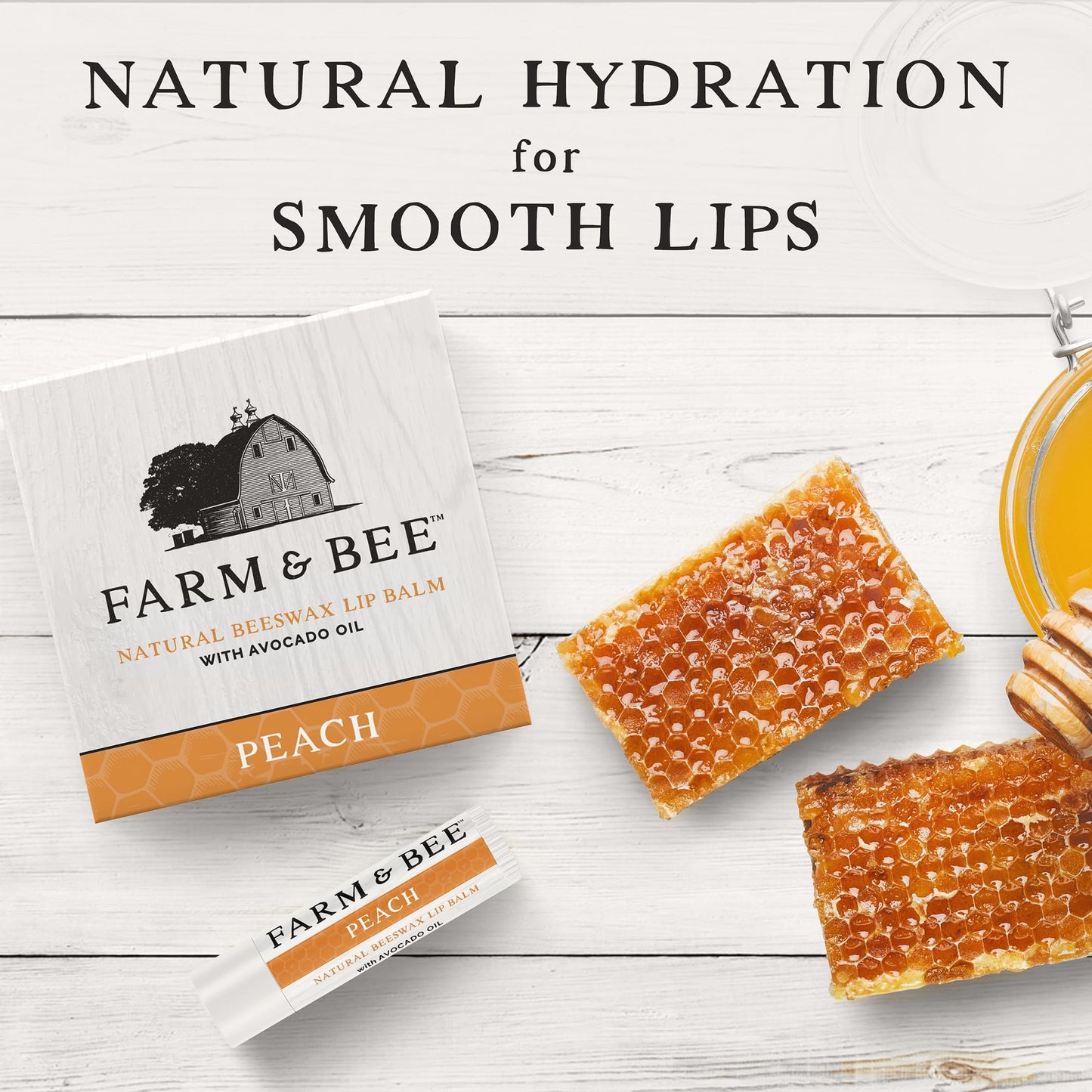 Natural Lip Balm - Organic & Natural Ingredients - Beeswax Based Moisturizing Lip Care Chapstick for Chapped Lips - Great Gift Idea - Farm & Bee - 0.15oz (Pack of 4 - Peach)