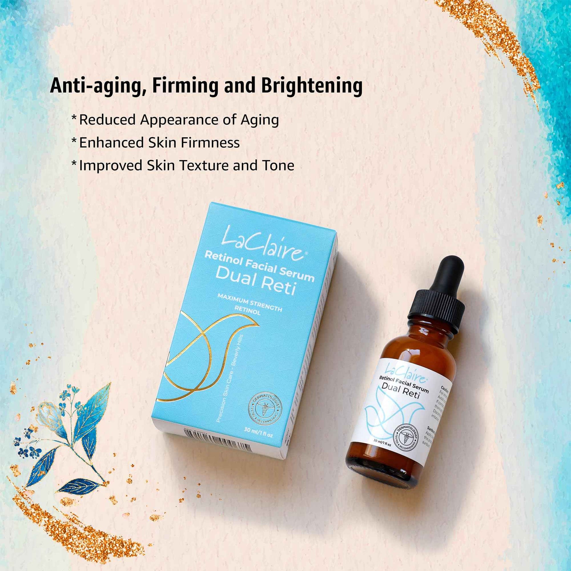 LaClaire Skincare Duo: 1 Unit of Retinol Face Serum + 1 Unit of Vitamin C+ Serum, Anti-Aging, Brightening, Firming, Smoothing, 30 ml Each