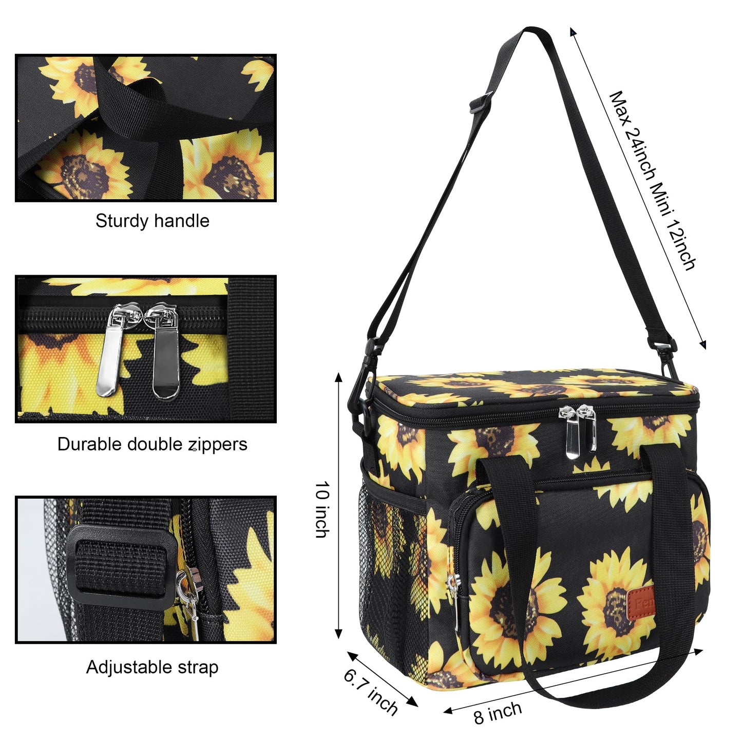 Femuar Lunch Bags for Women/Men, Insulated Lunch Bag for Work Office - Lunch Cooler Bag Leakproof Lunch Box with Adjustable Shoulder Strap - Sunflower