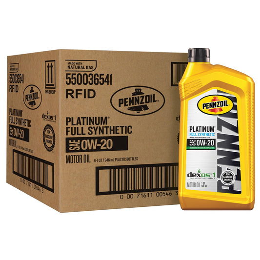 Pennzoil Platinum Full Synthetic 0W-20 Gasoline Engine Oil, 1 Quart (Case of 6)