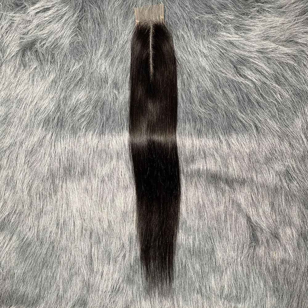 Straight Lace 2x6 Kim K Closure Hand-Tied 100% Brazilian Virgin High Ratio Human Hair Transparent Lace Closure Deep Central/Middle Part Closure Extensions For Women Natural Black Color (16 inch)