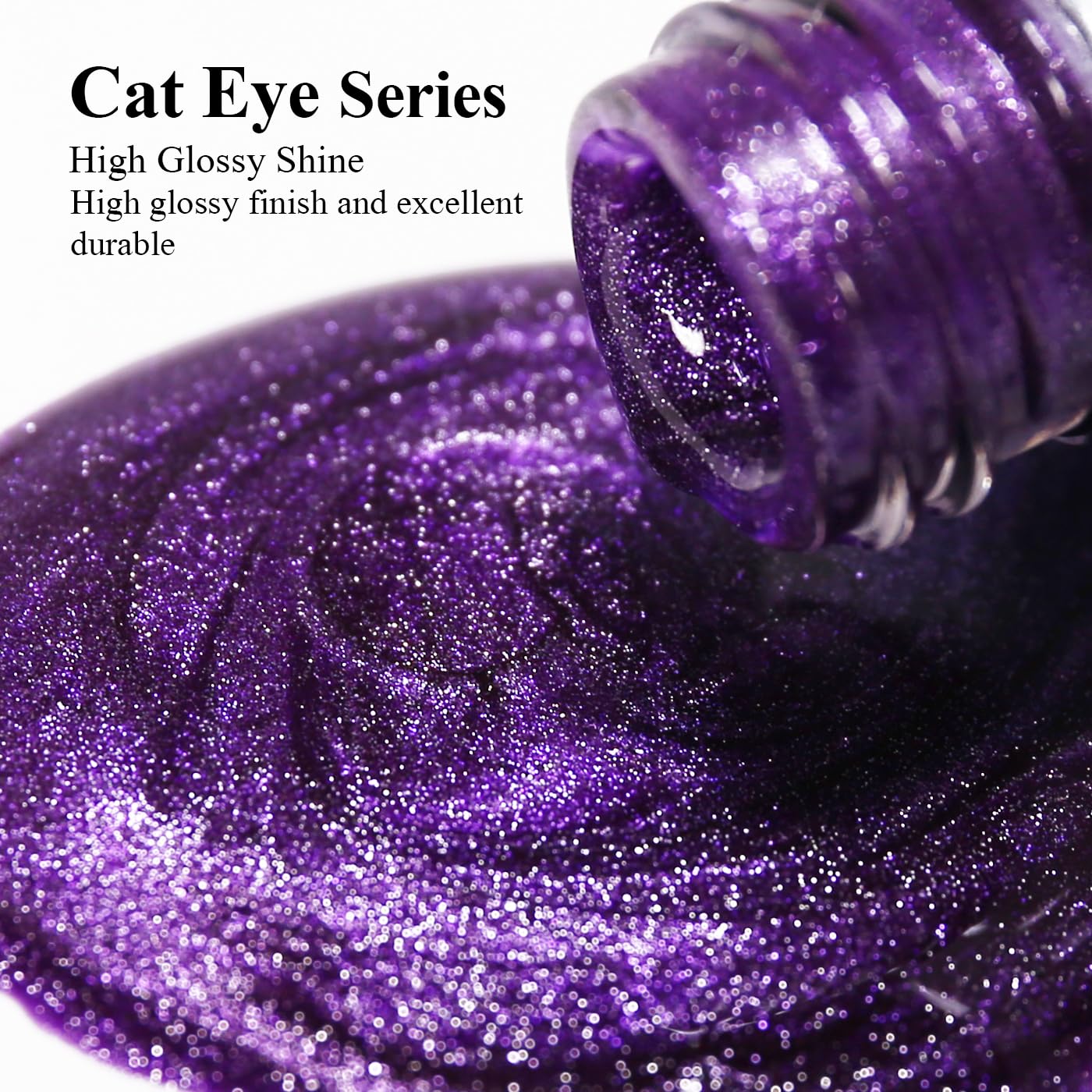 Imtiti Cat Eye Gel Nail Polish, 15ML Purple Holographic Glitter Cat Eye Gel Polish with Magnet UV LED Magnetic Gel Nail Polish Crystal Galaxy Sparkly Home DIY Manicure Nail Salon Kit